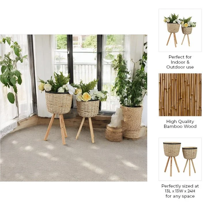 S/2 Wicker Footed Planters, White - Image 9