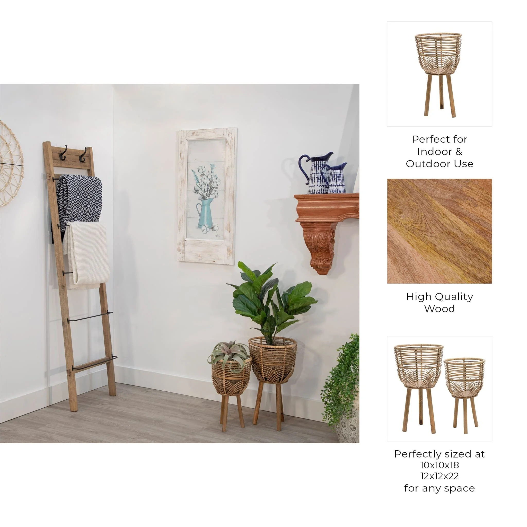 S/2 Wicker Planters 10/12", Natural - Image 7