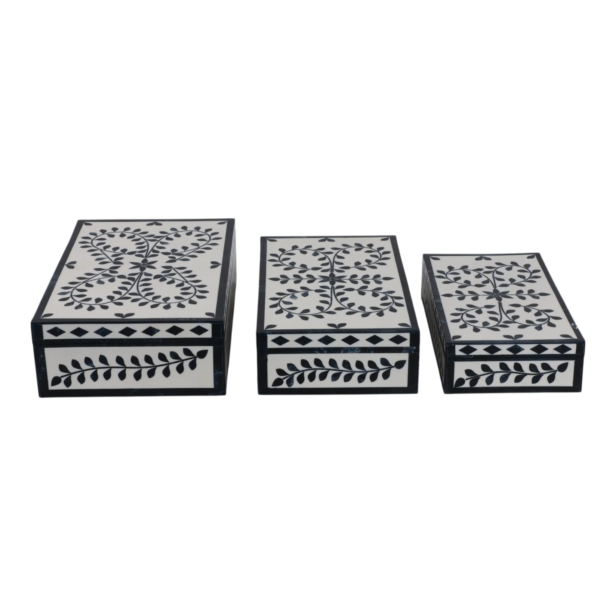 S/3 10/11/12" Blue Petals Boxes, White/blue - Image 2