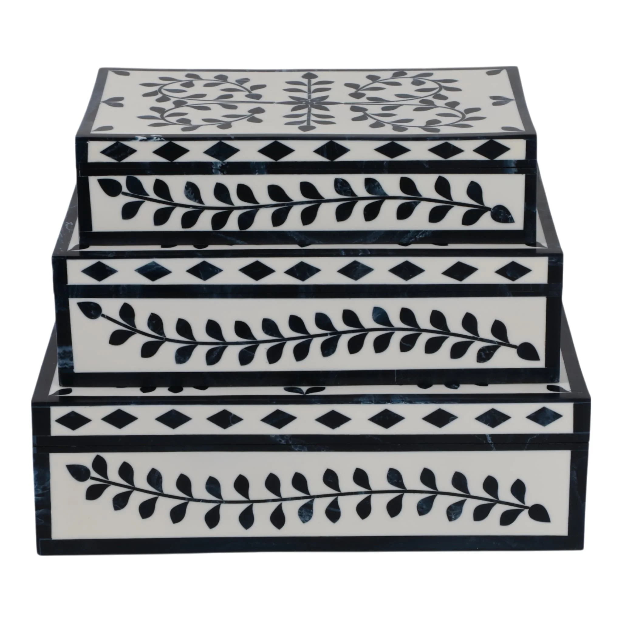 S/3 10/11/12" Blue Petals Boxes, White/blue - Image 4