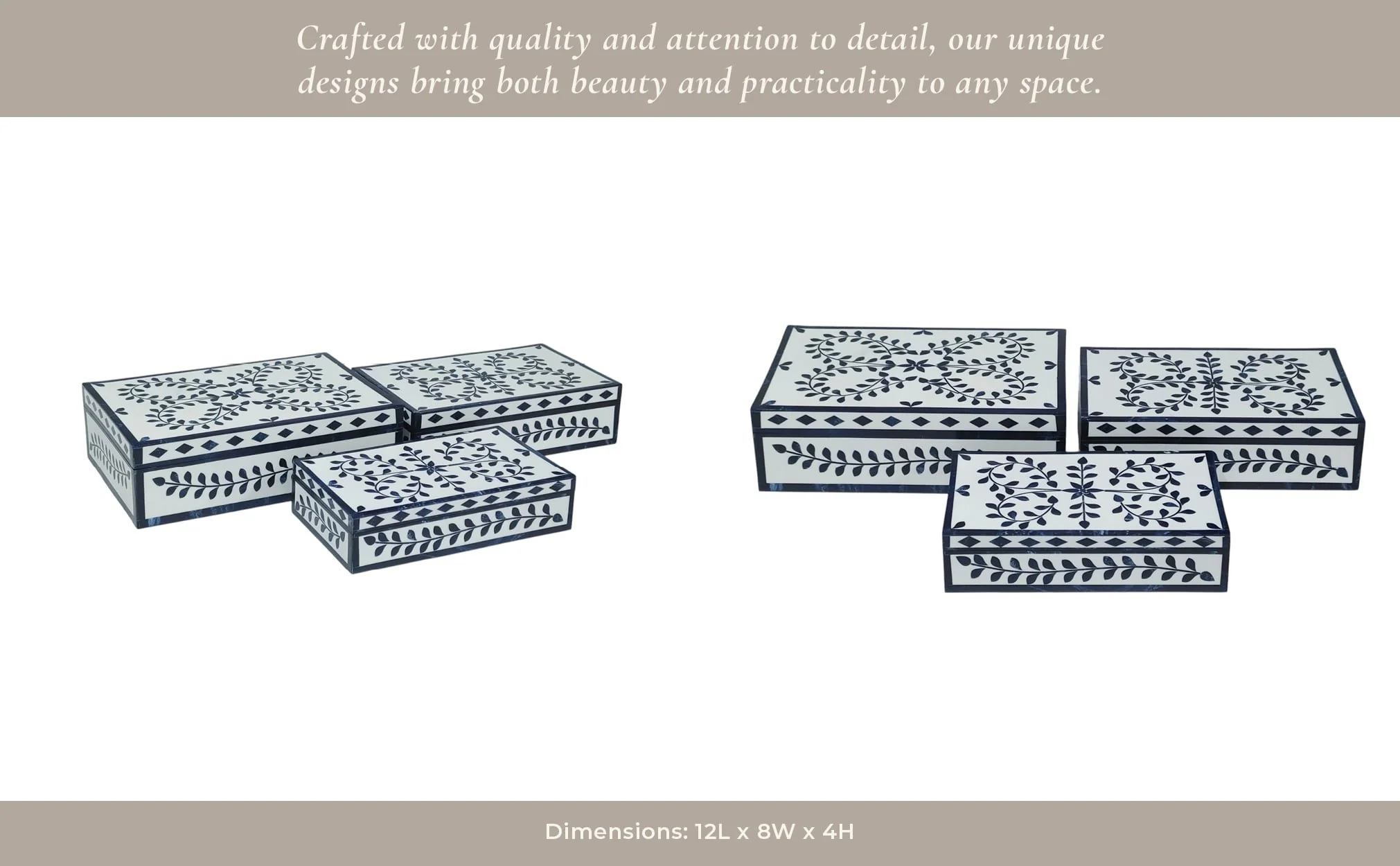 S/3 10/11/12" Blue Petals Boxes, White/blue - Image 9