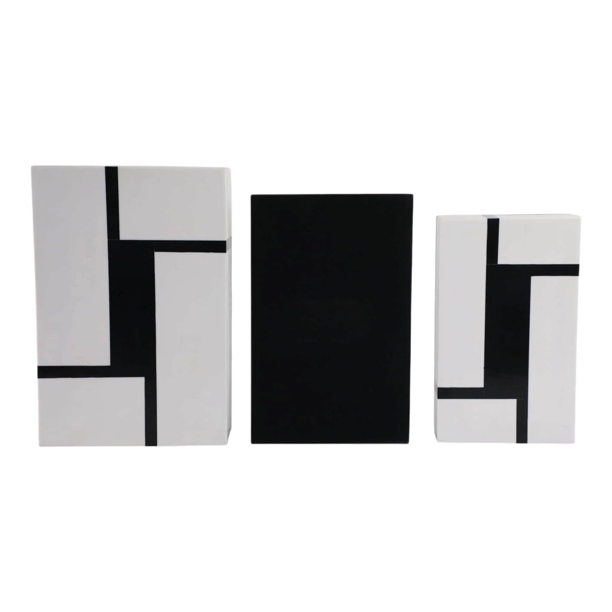 S/3 10/11/12" Bold Lines Design Boxes, White/black - Image 5