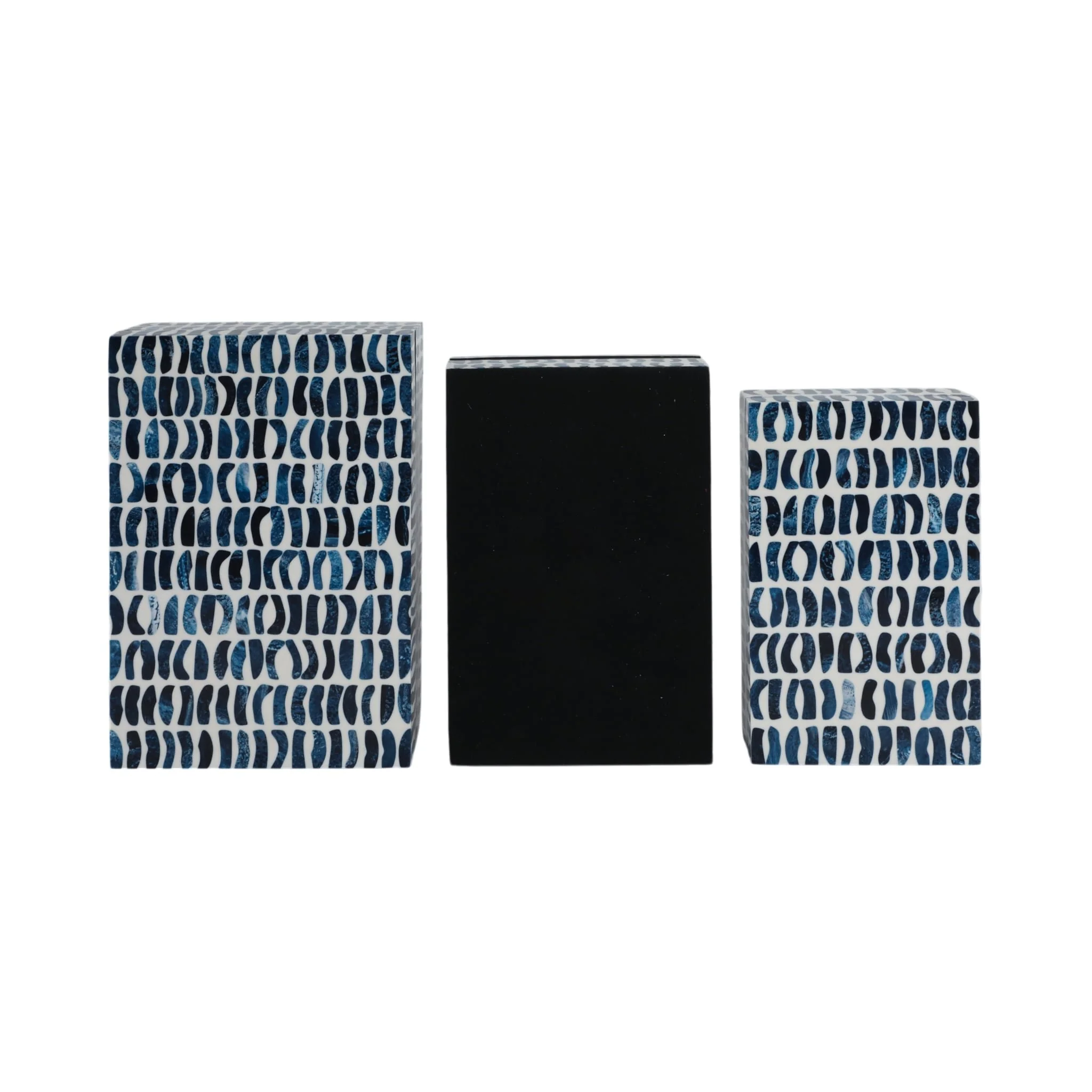S/3 10/11/12" Boxes With Inlay Pieces, Blue/white - Image 6
