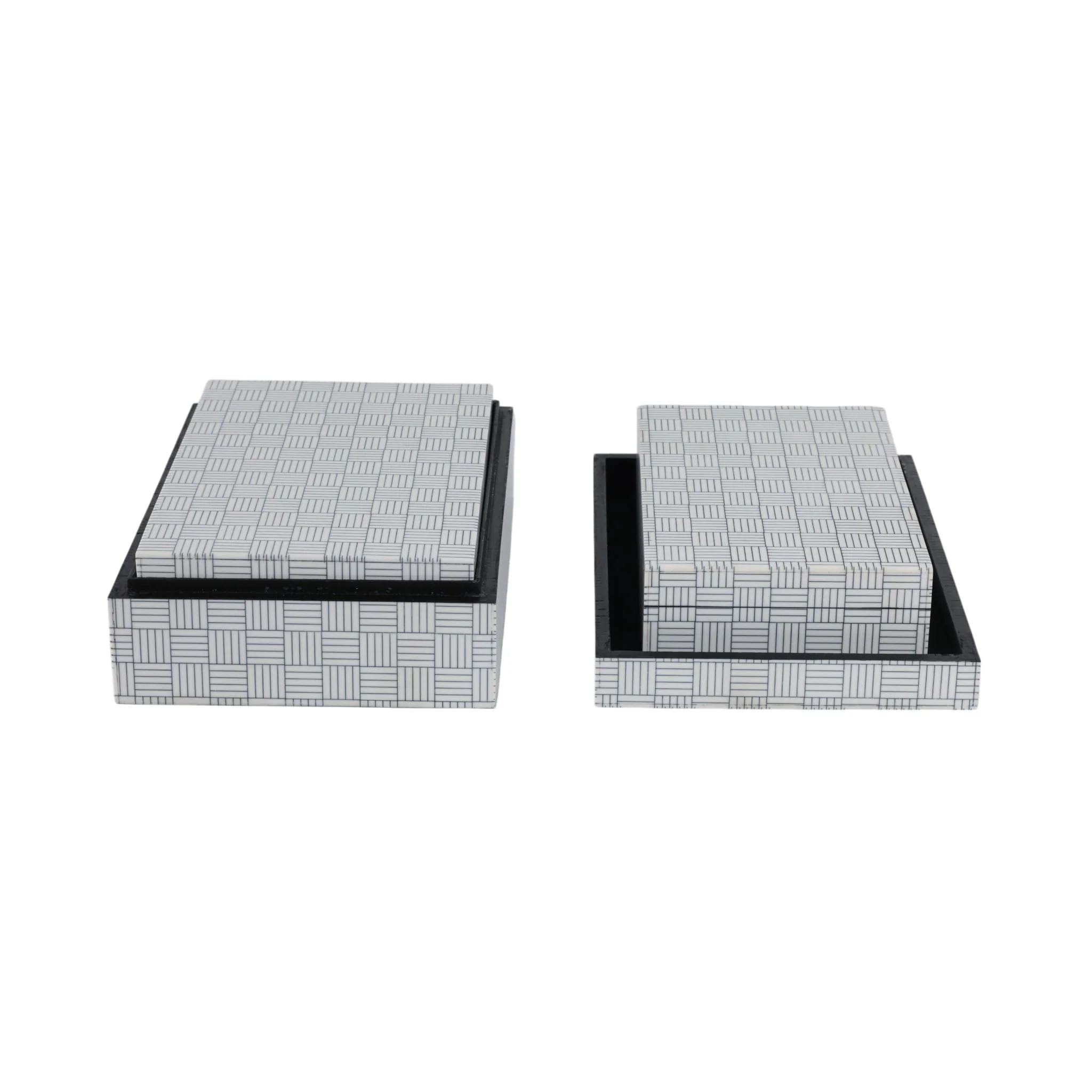 S/3 10/11/12" Checkerboard Etched Boxes, White/bla - Image 2