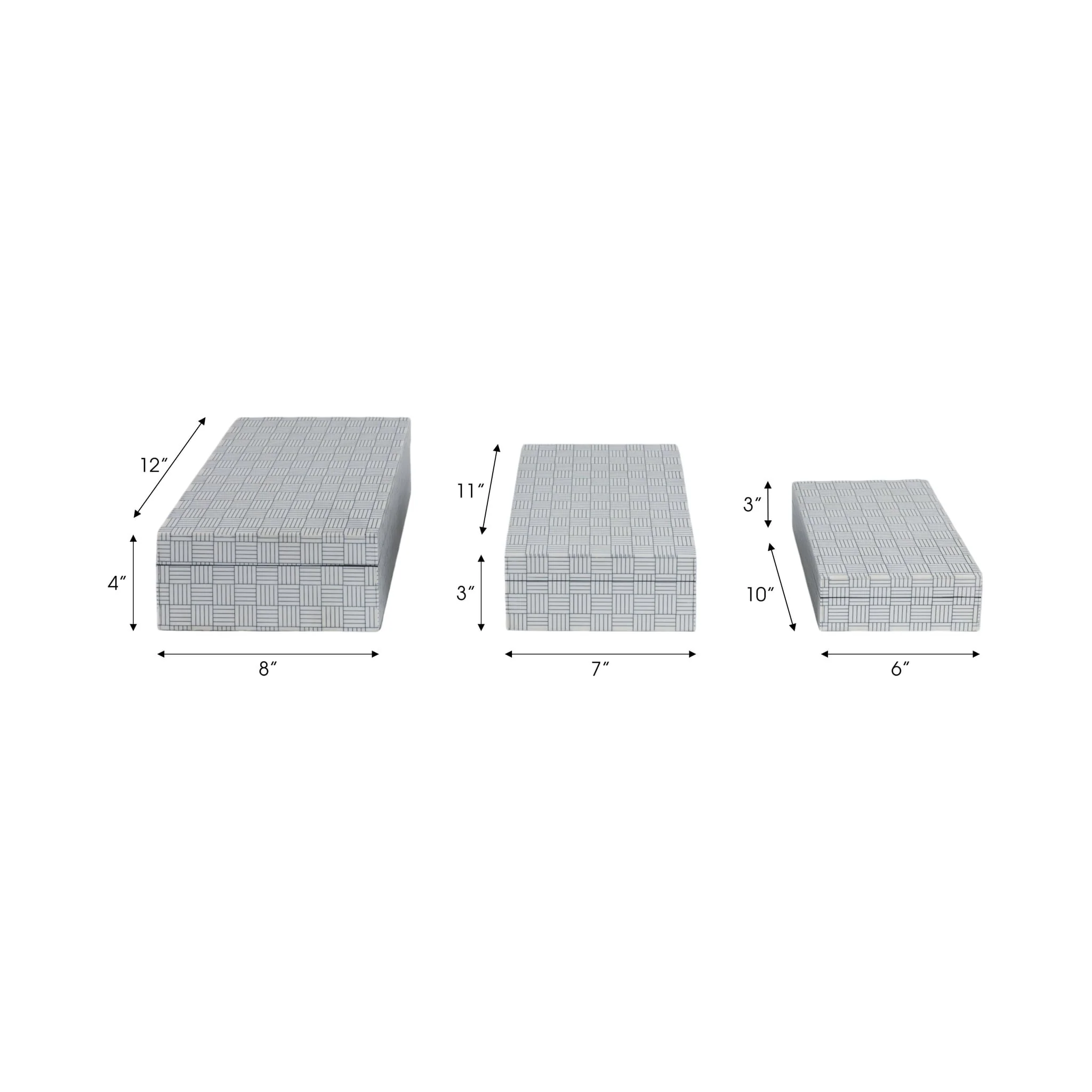 S/3 10/11/12" Checkerboard Etched Boxes, White/bla - Image 4