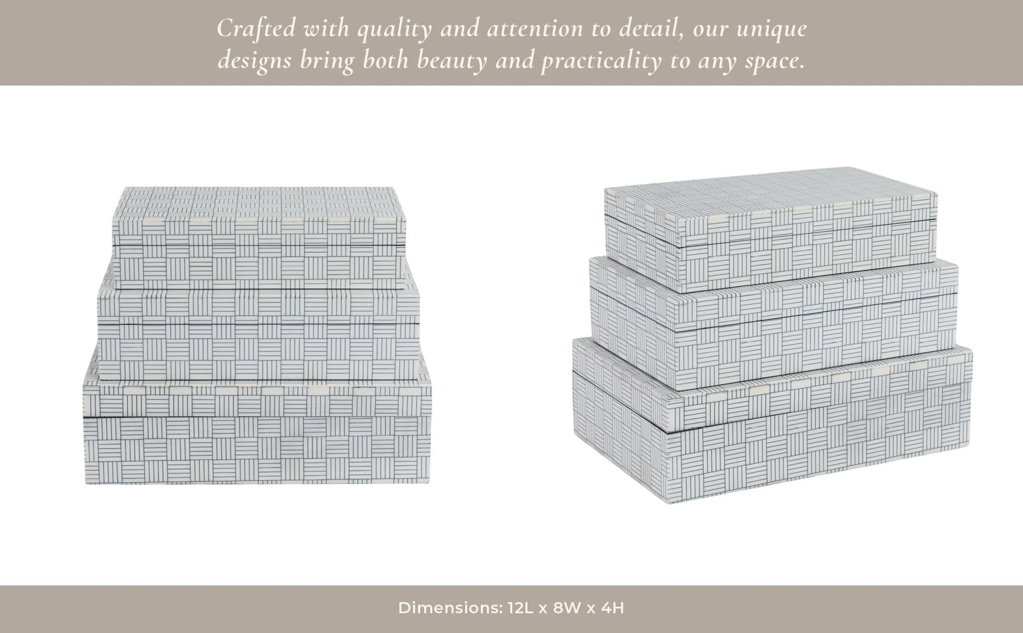 S/3 10/11/12" Checkerboard Etched Boxes, White/bla - Image 7