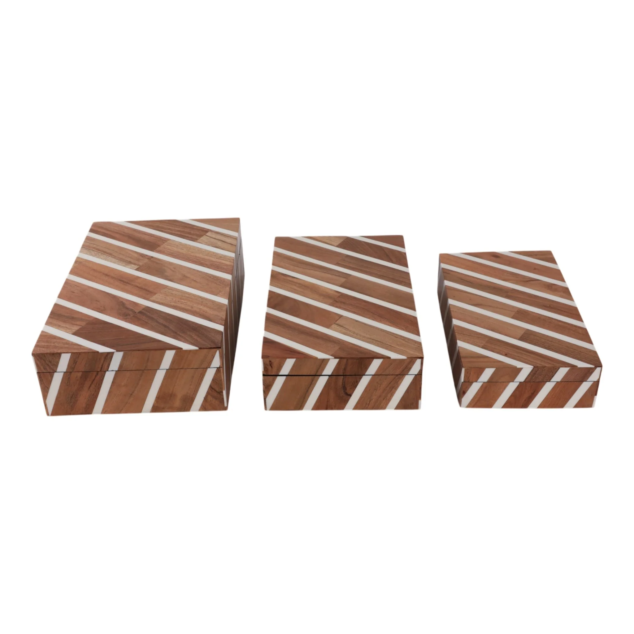 S/3 10/11/12" Diagonal Lines Boxes, Natural/ivory - Image 3