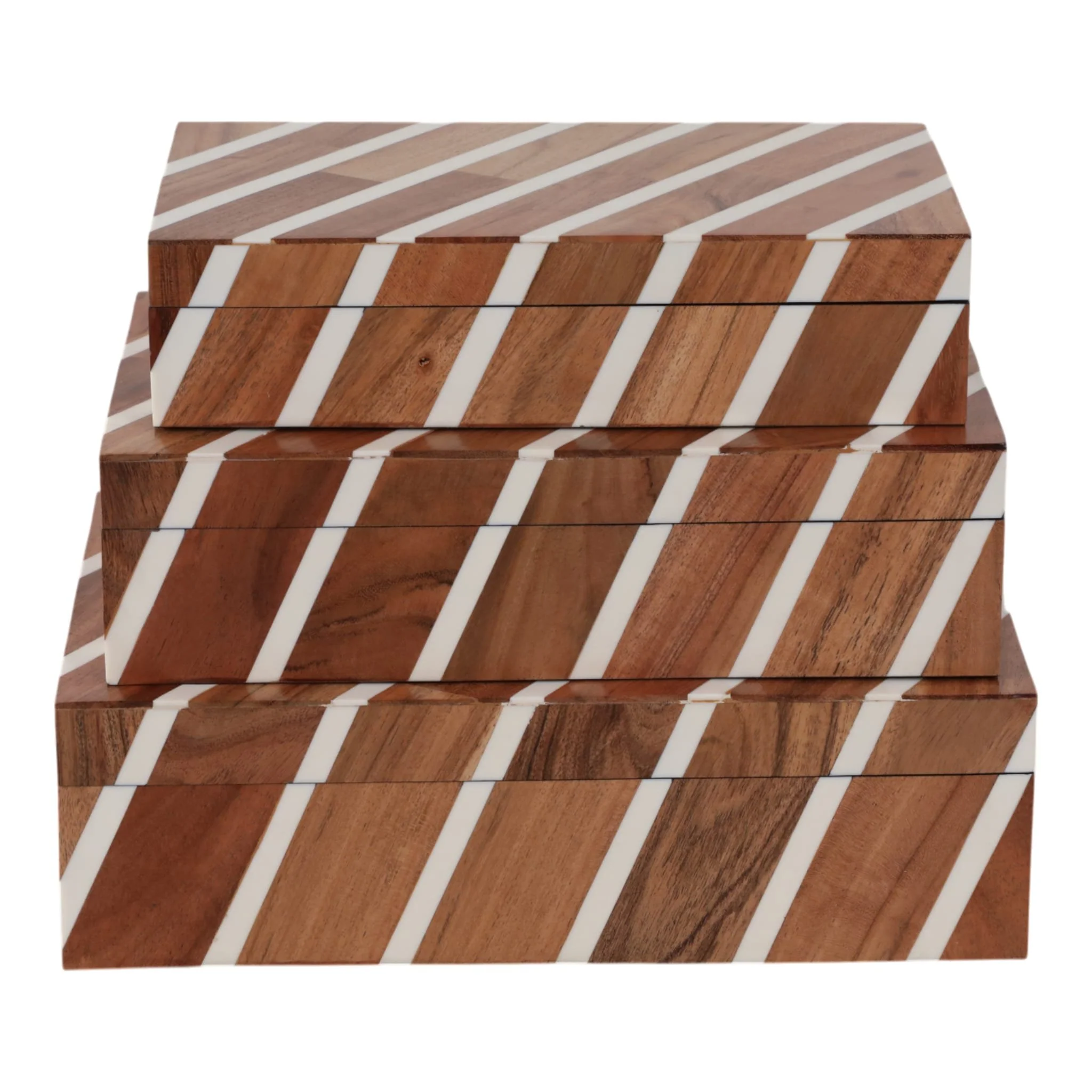S/3 10/11/12" Diagonal Lines Boxes, Natural/ivory - Image 5