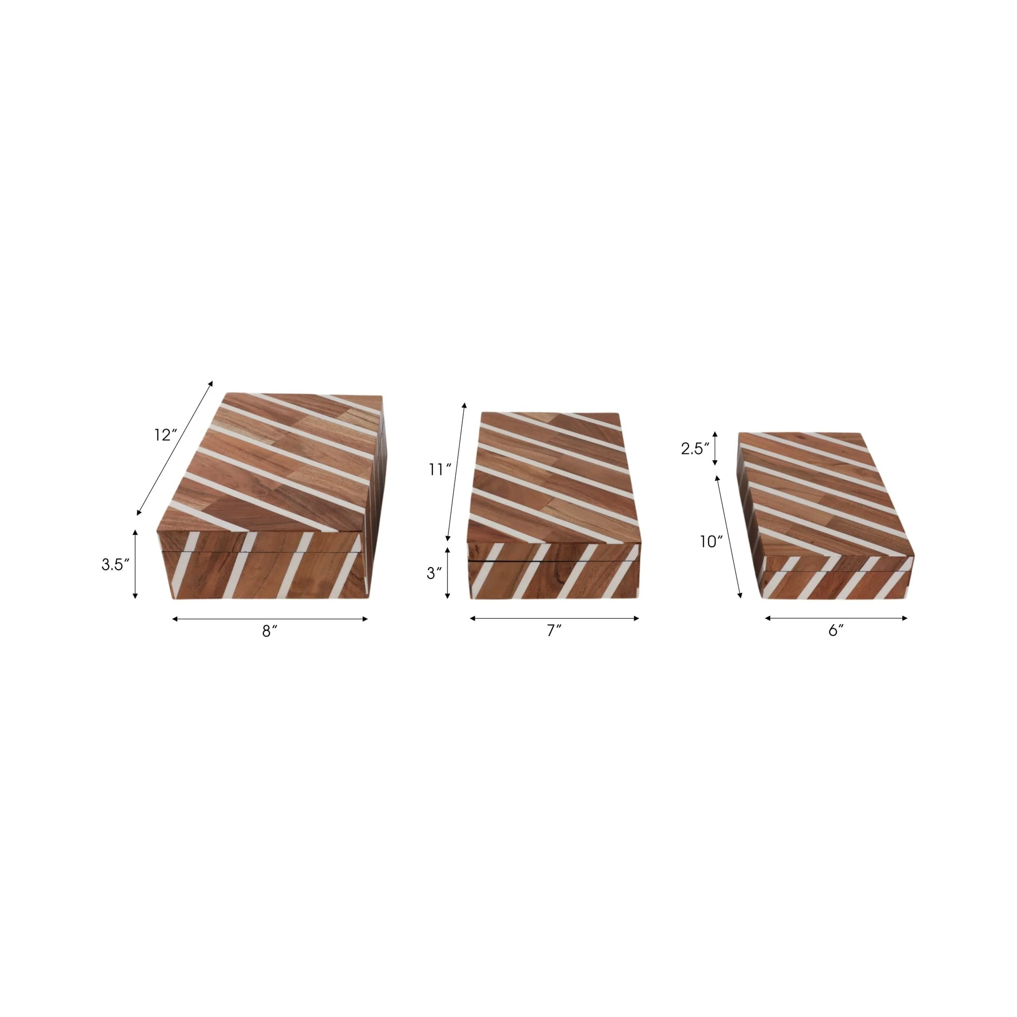 S/3 10/11/12" Diagonal Lines Boxes, Natural/ivory - Image 8