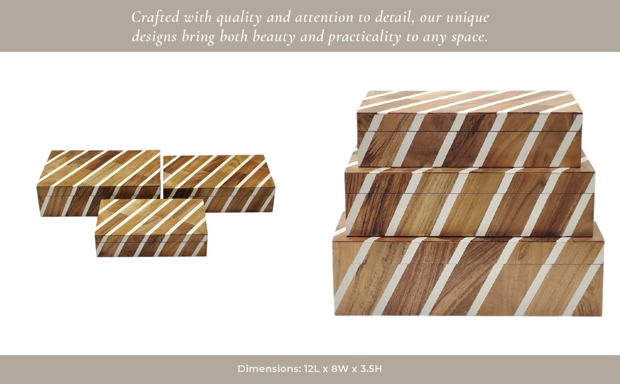 S/3 10/11/12" Diagonal Lines Boxes, Natural/ivory - Image 9