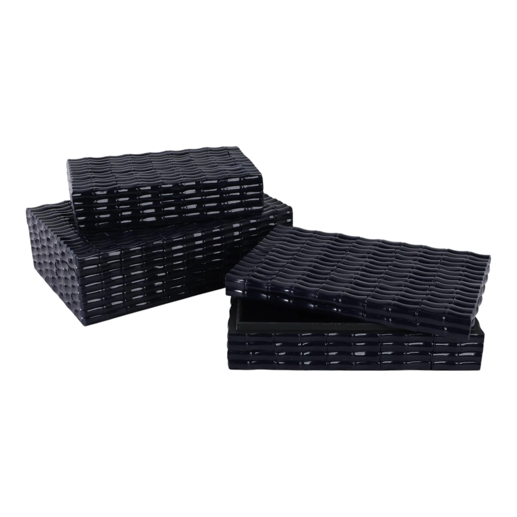 S/3 10/11/12" Faux Bamboo Piece Boxes, Navy - Image 2