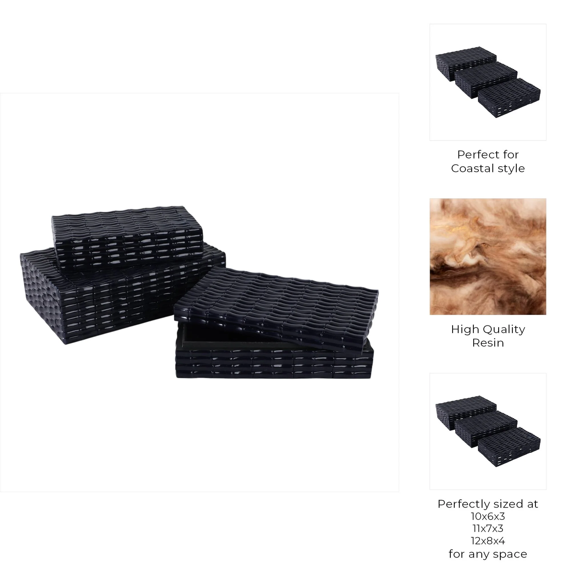 S/3 10/11/12" Faux Bamboo Piece Boxes, Navy - Image 4
