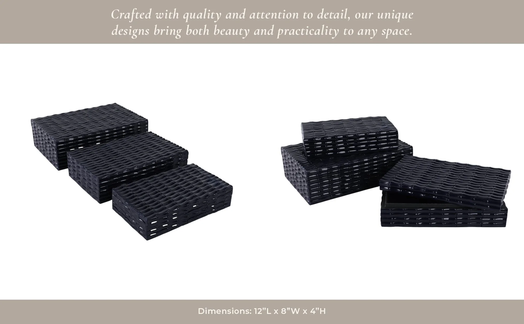 S/3 10/11/12" Faux Bamboo Piece Boxes, Navy - Image 5
