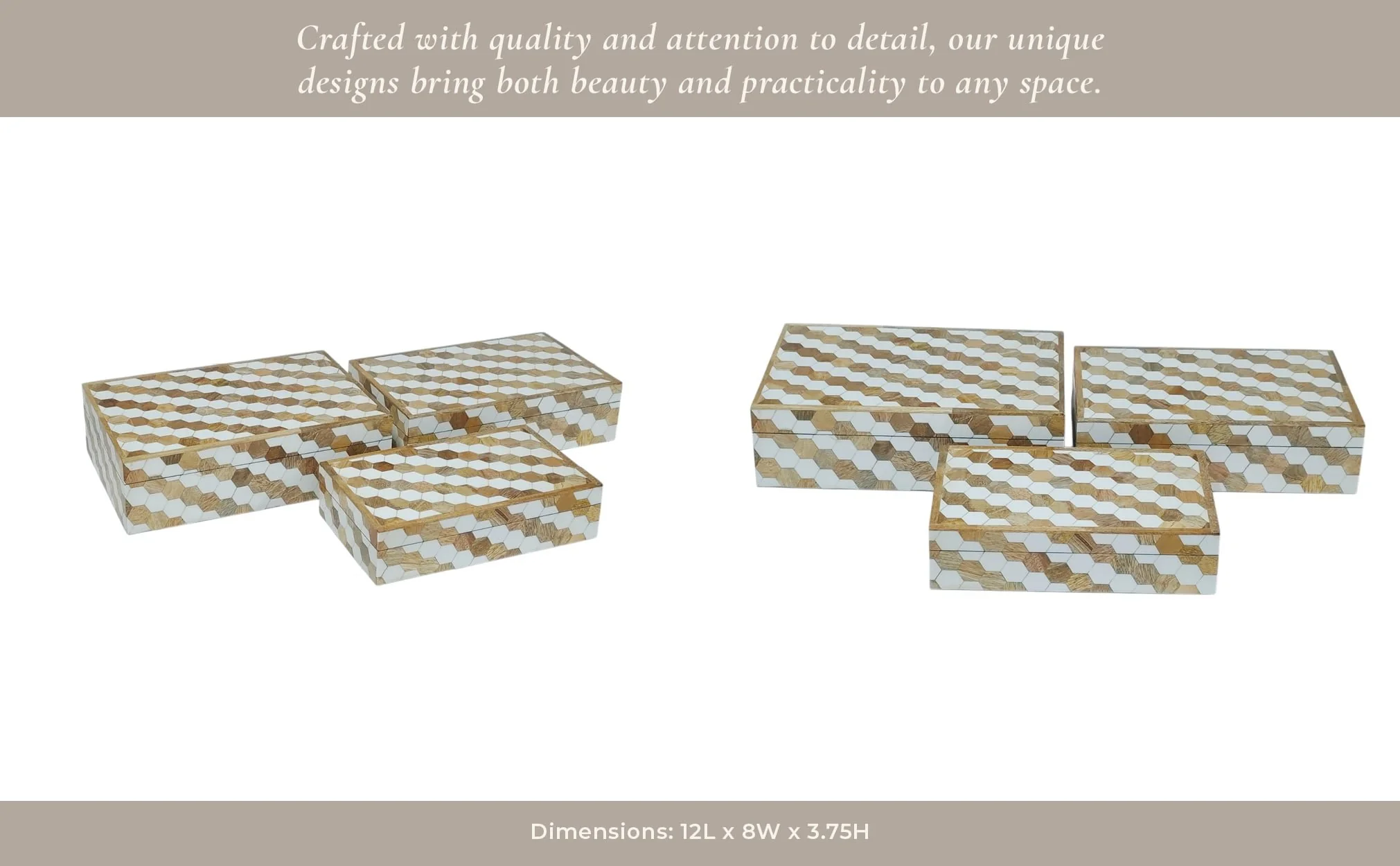 S/3 10/11/12" Hexagon Inlay Boxes, White - Image 10