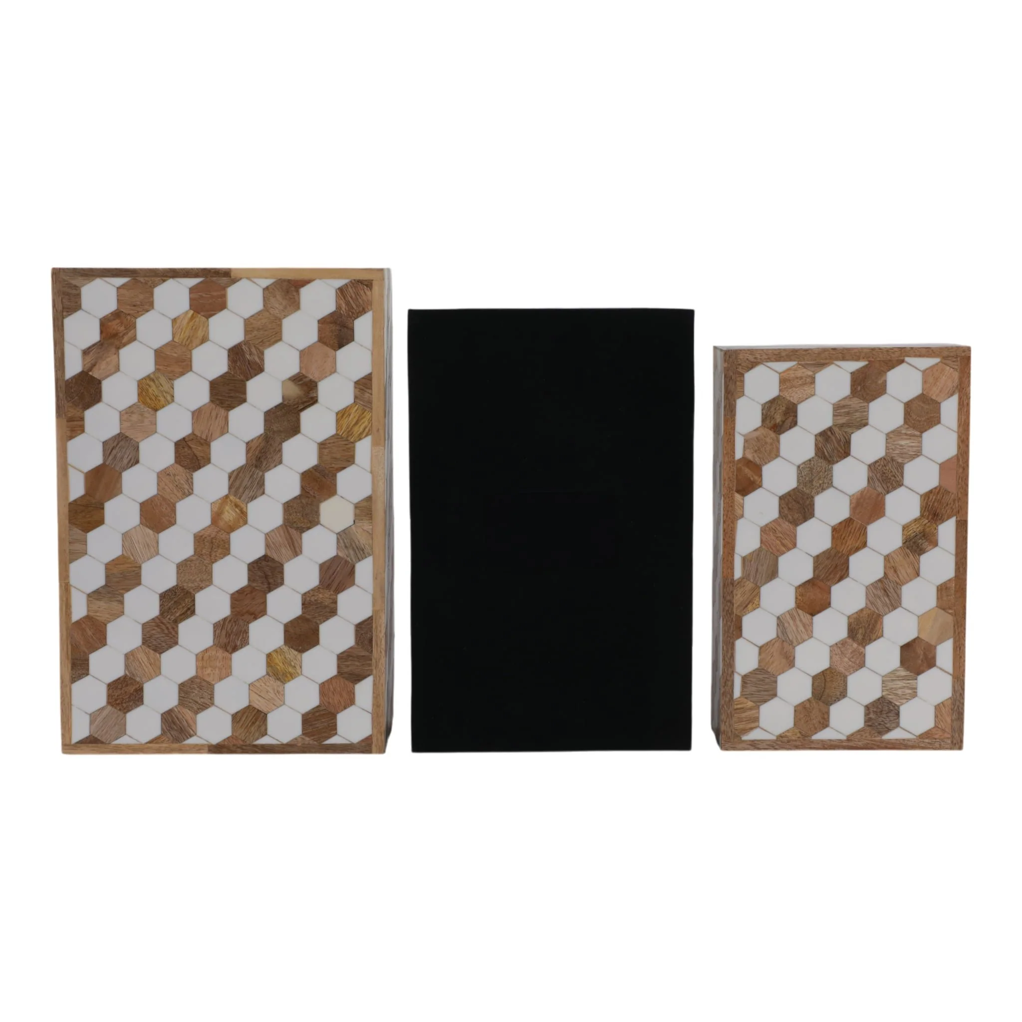 S/3 10/11/12" Hexagon Inlay Boxes, White - Image 7
