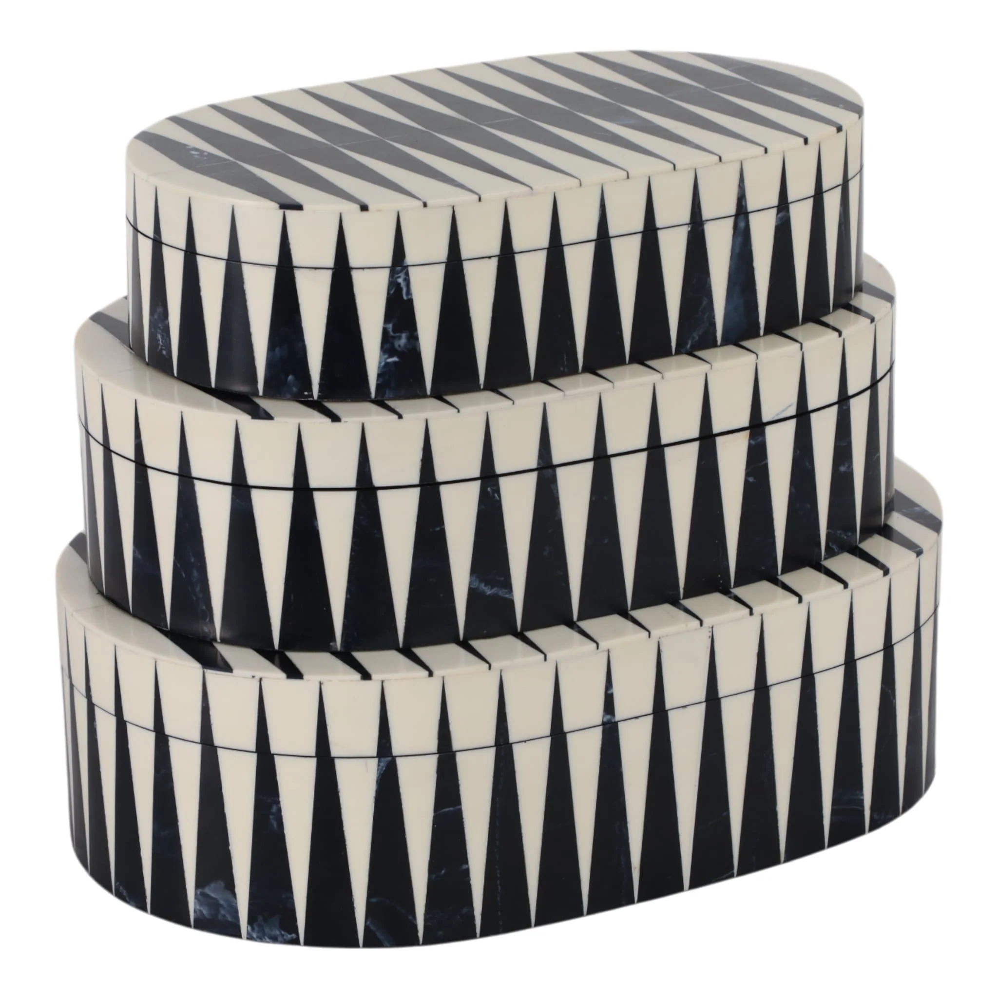 S/3 10/11/12" Oval Bold Lines Boxes, White/blue - Image 6