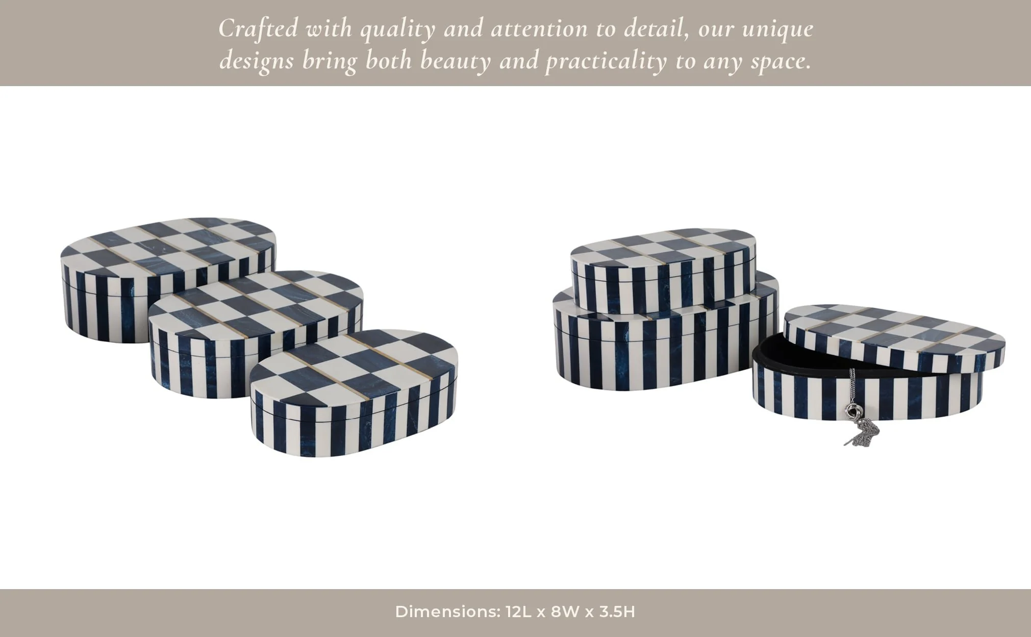 S/3 10/11/12" Oval Checkered Boxes, White/blue - Image 14