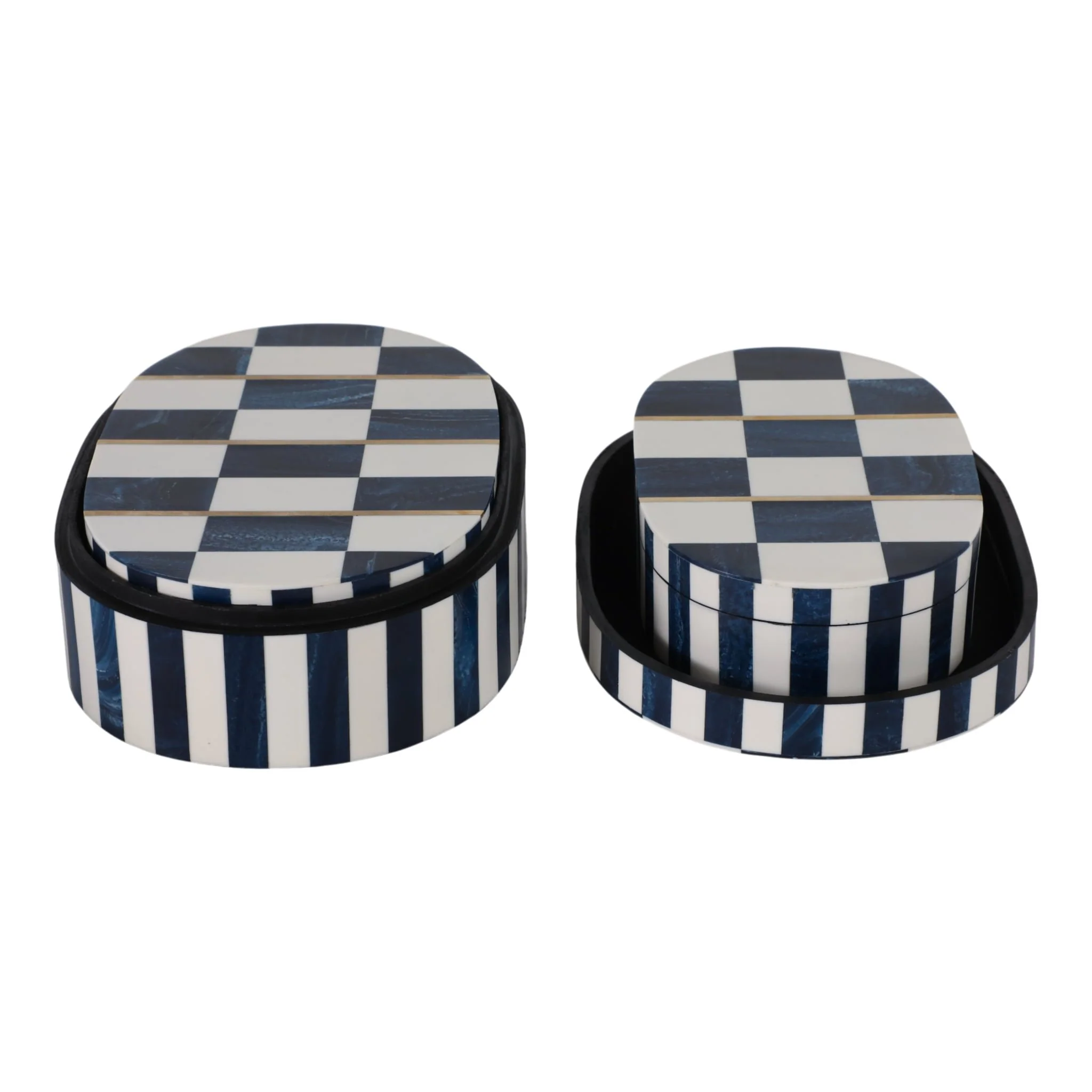 S/3 10/11/12" Oval Checkered Boxes, White/blue - Image 4