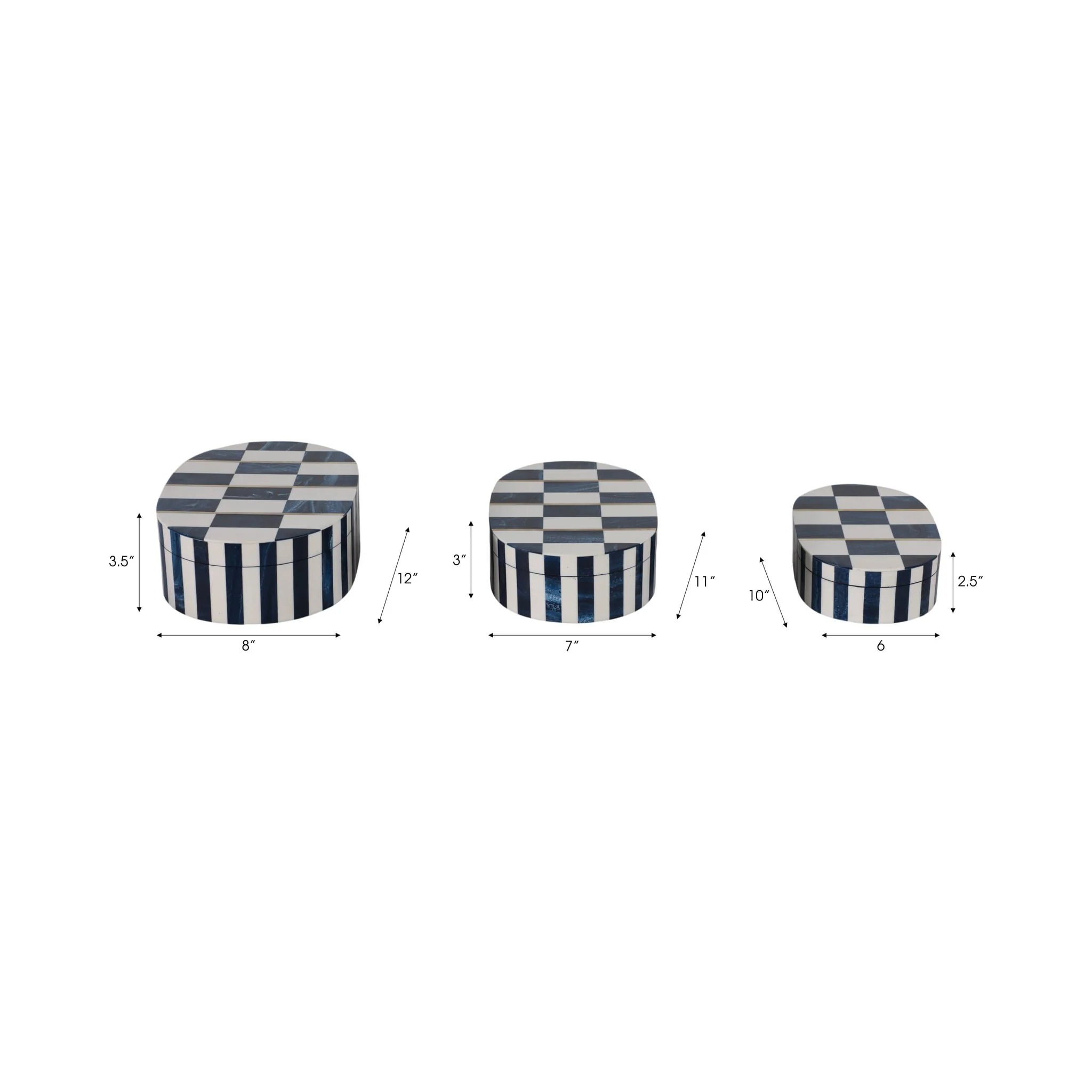 S/3 10/11/12" Oval Checkered Boxes, White/blue - Image 8
