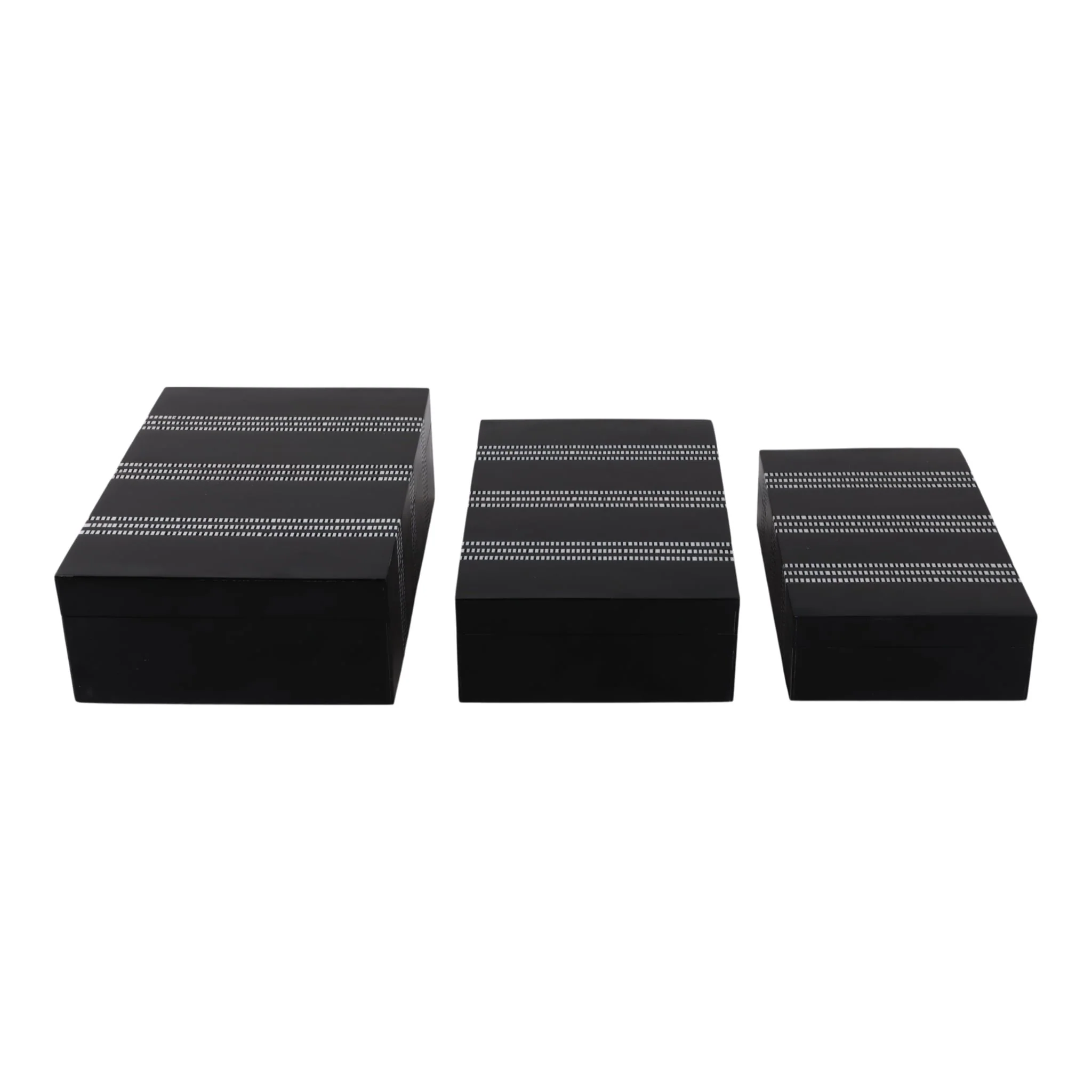 S/3 10/11/12" Ridged Stripes Boxes, Black/ivory - Image 2
