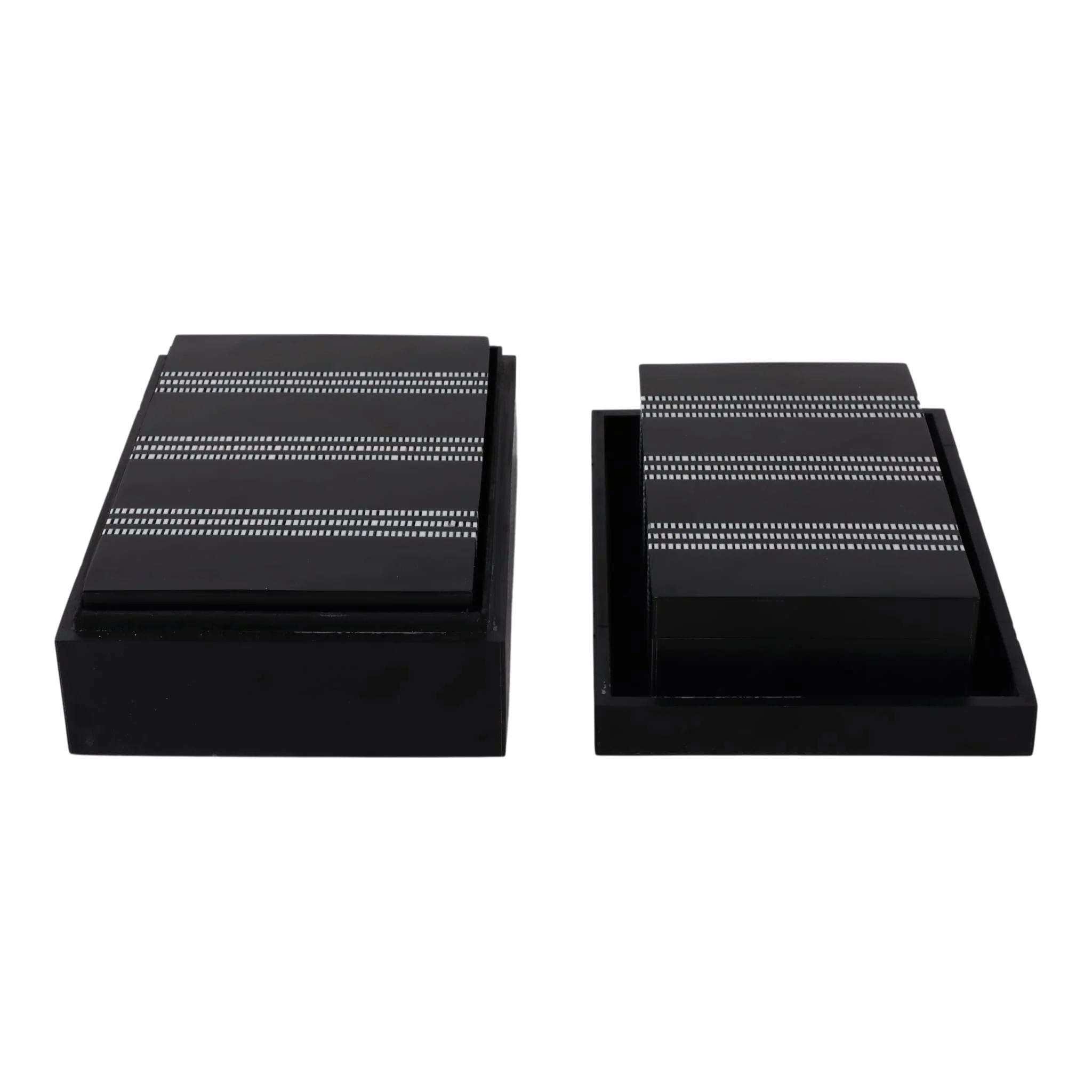 S/3 10/11/12" Ridged Stripes Boxes, Black/ivory - Image 3