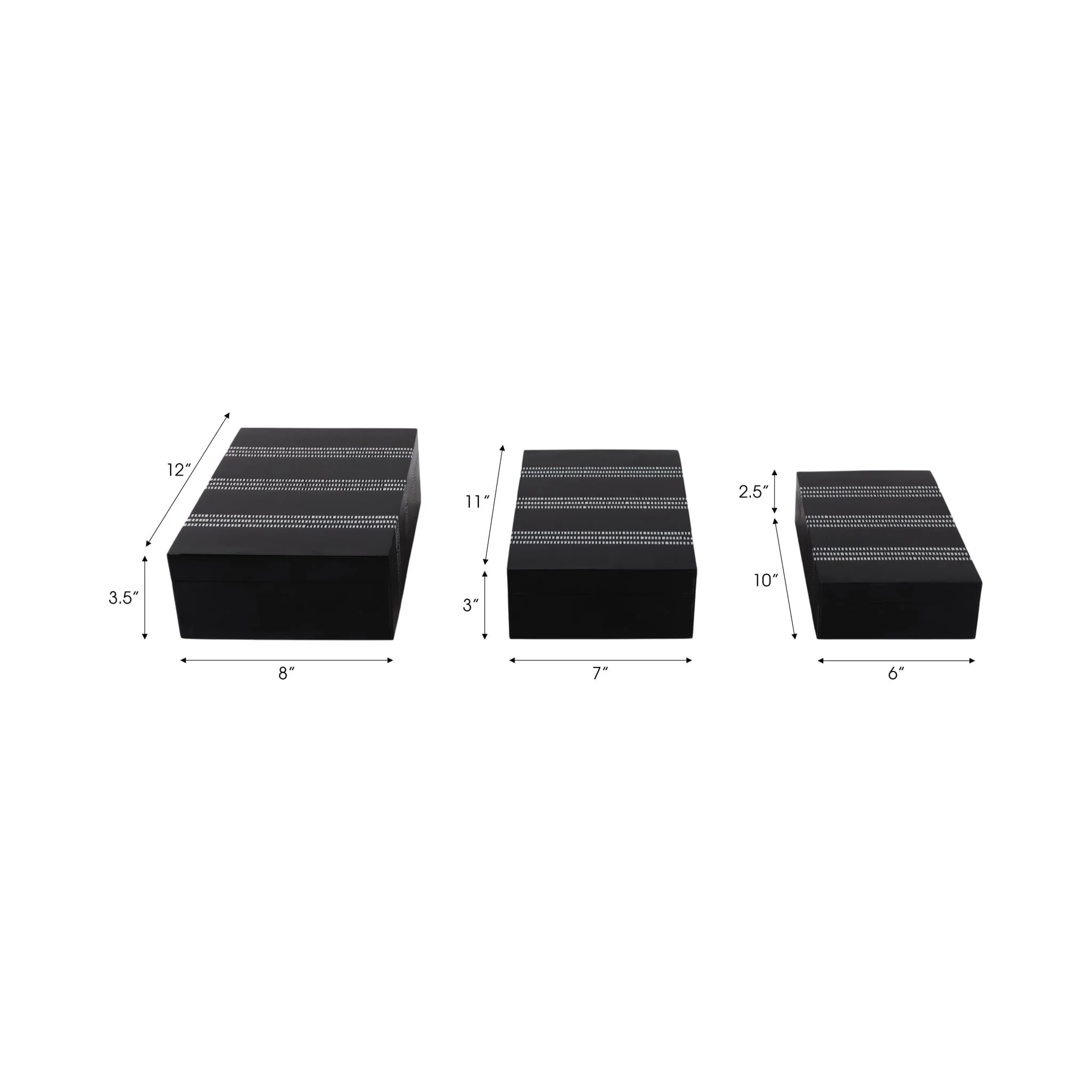 S/3 10/11/12" Ridged Stripes Boxes, Black/ivory - Image 7