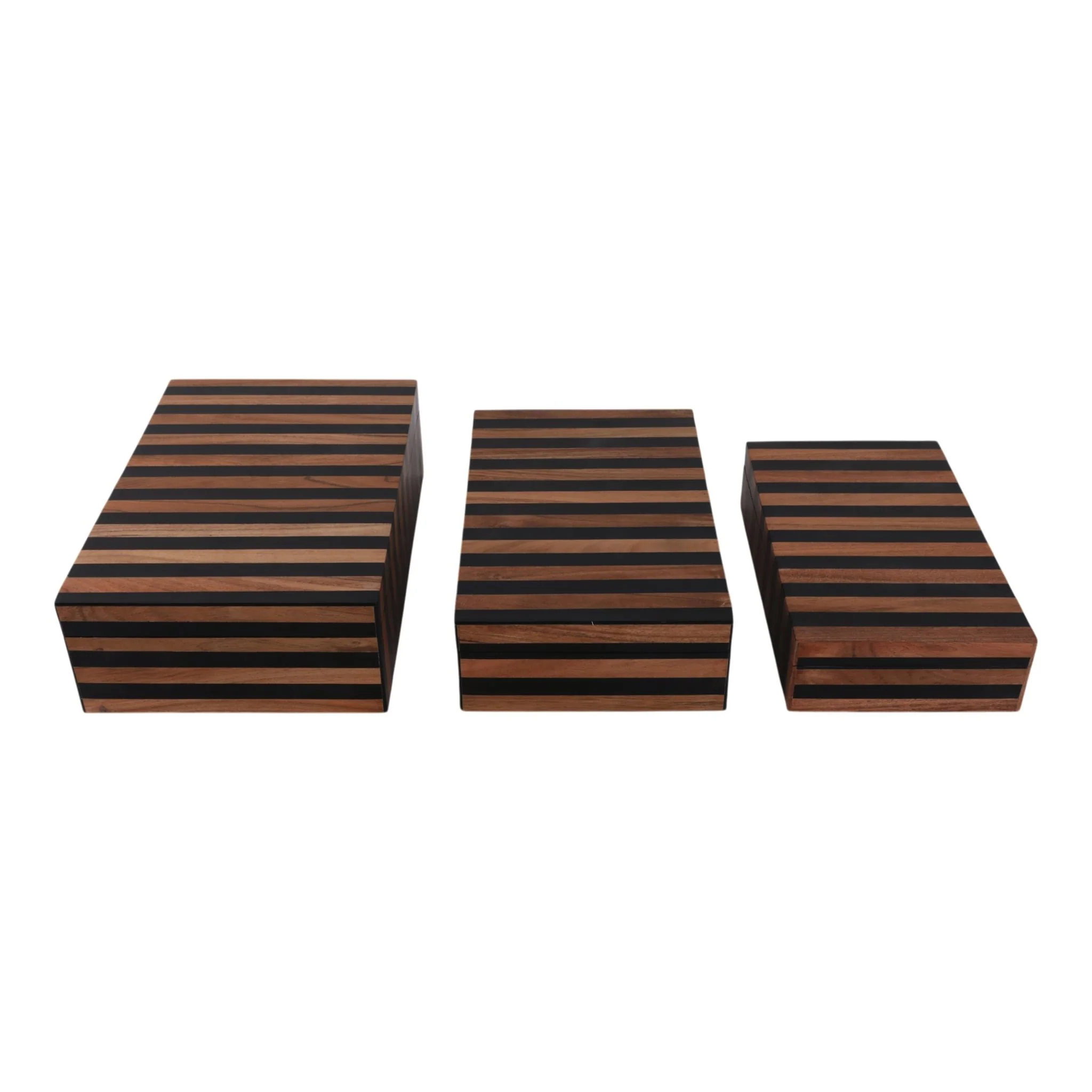 S/3 10/11/12" Striped Boxes, Natural/black - Image 3