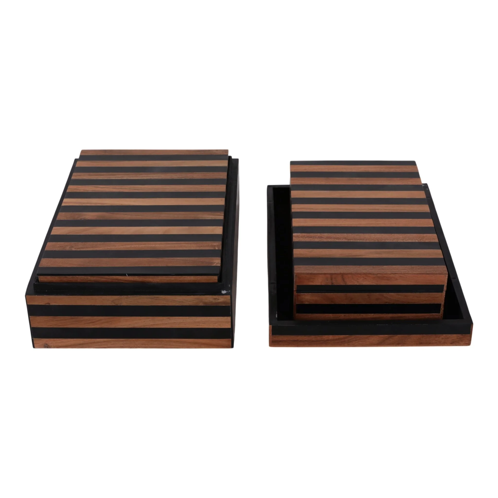 S/3 10/11/12" Striped Boxes, Natural/black - Image 4