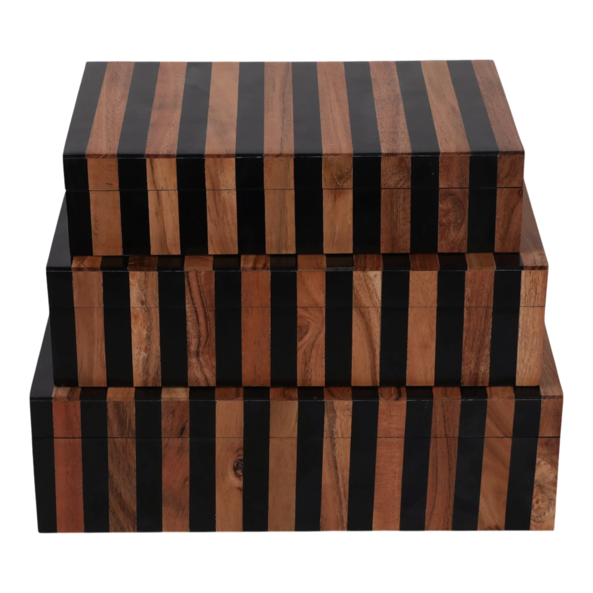 S/3 10/11/12" Striped Boxes, Natural/black - Image 5