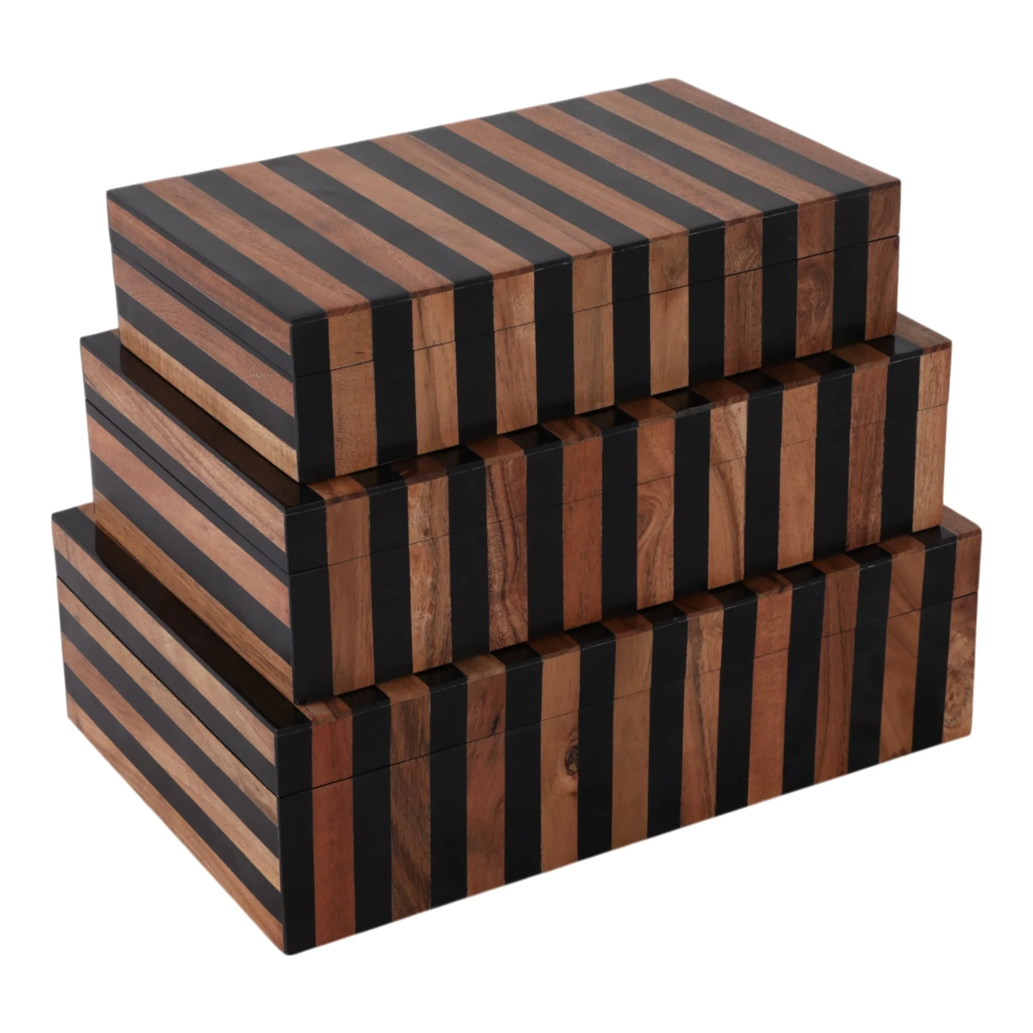 S/3 10/11/12" Striped Boxes, Natural/black - Image 6