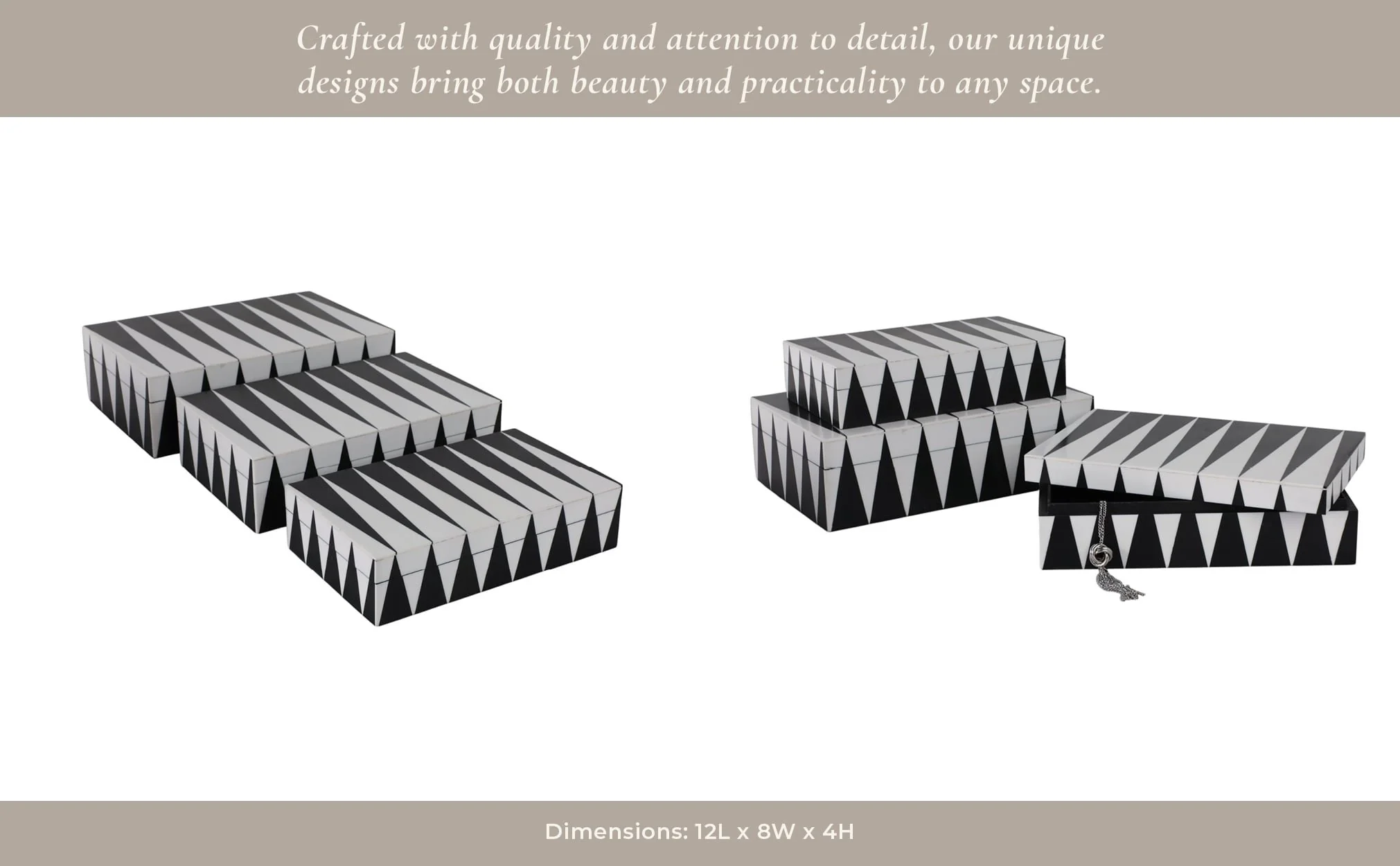 S/3 10/11/12" Triangle Pattern Boxes, Black/white - Image 10