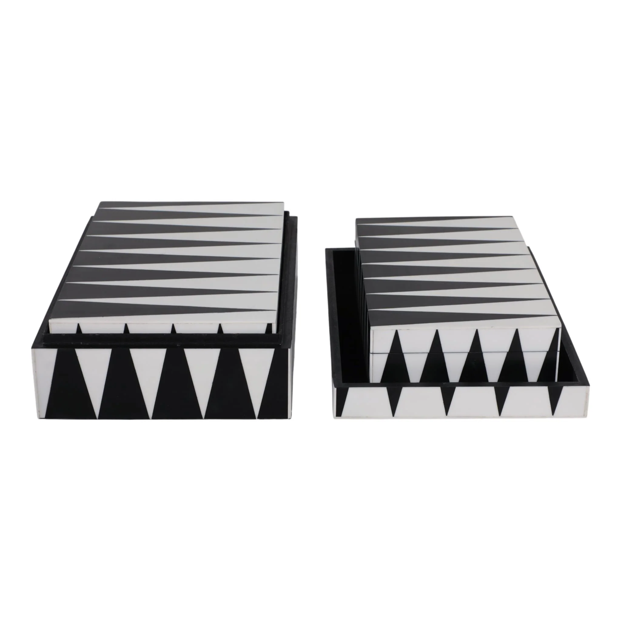 S/3 10/11/12" Triangle Pattern Boxes, Black/white - Image 3