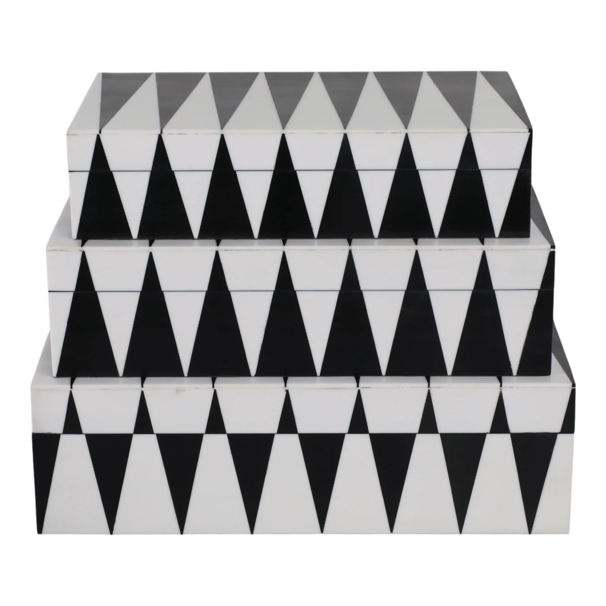 S/3 10/11/12" Triangle Pattern Boxes, Black/white - Image 4
