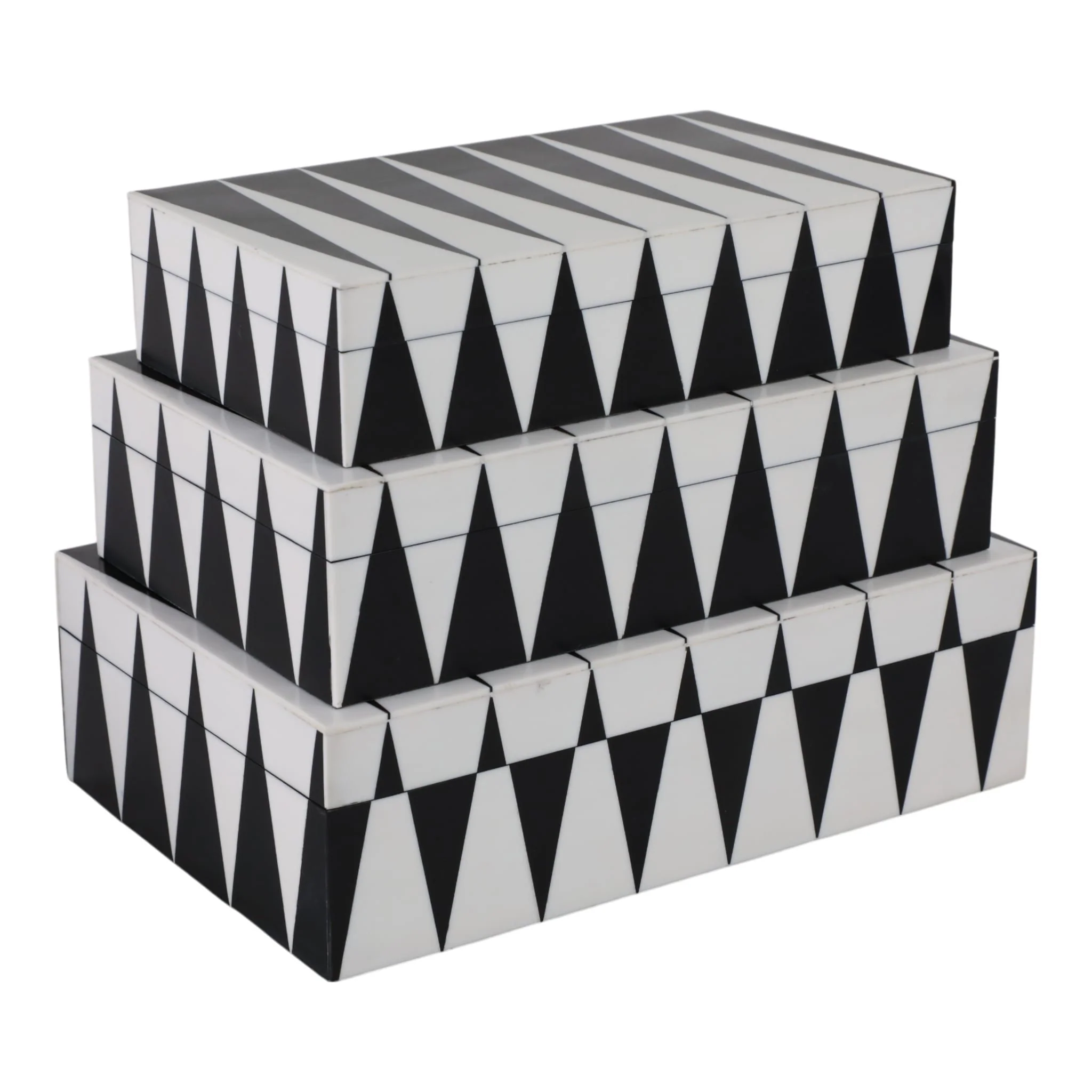 S/3 10/11/12" Triangle Pattern Boxes, Black/white - Image 5