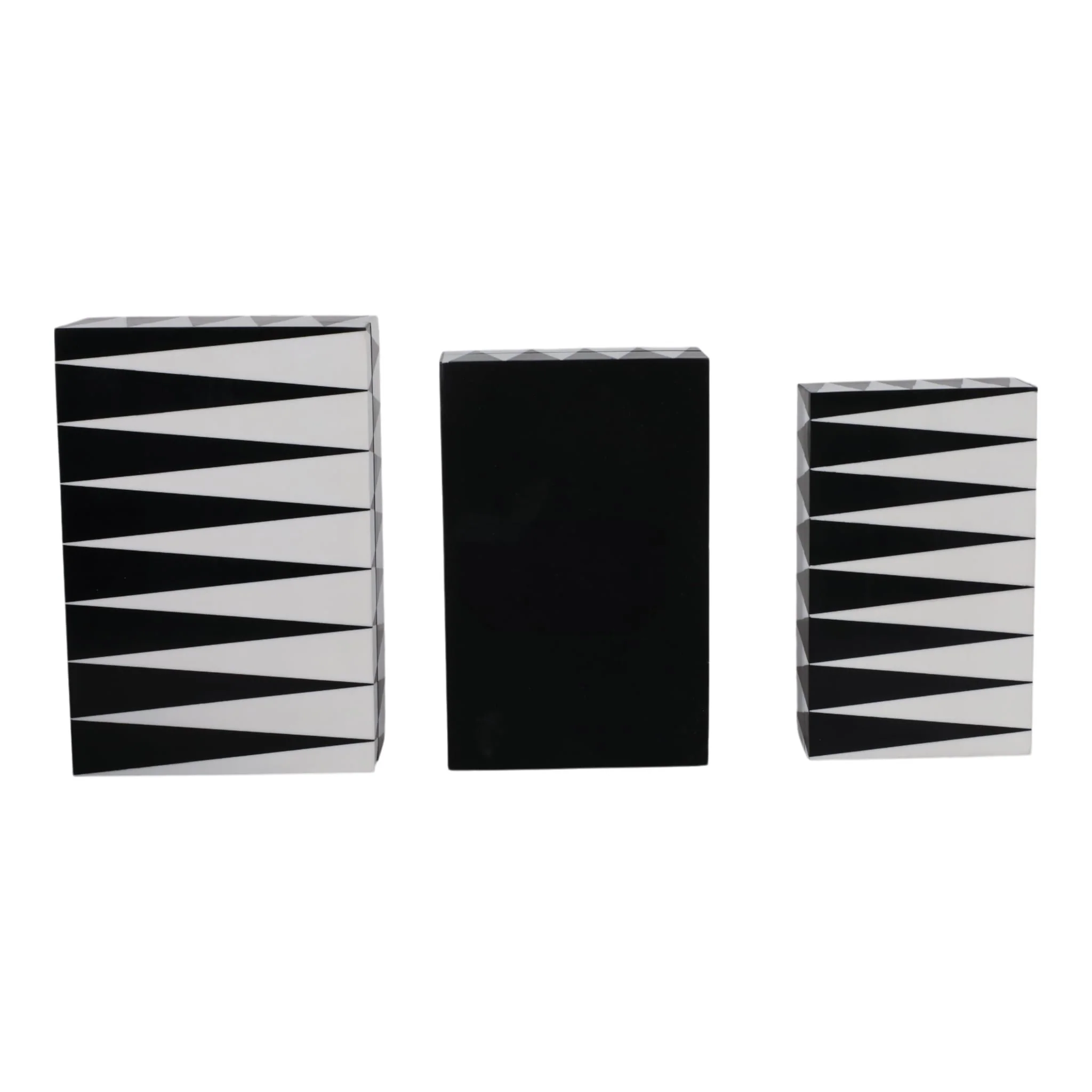 S/3 10/11/12" Triangle Pattern Boxes, Black/white - Image 6