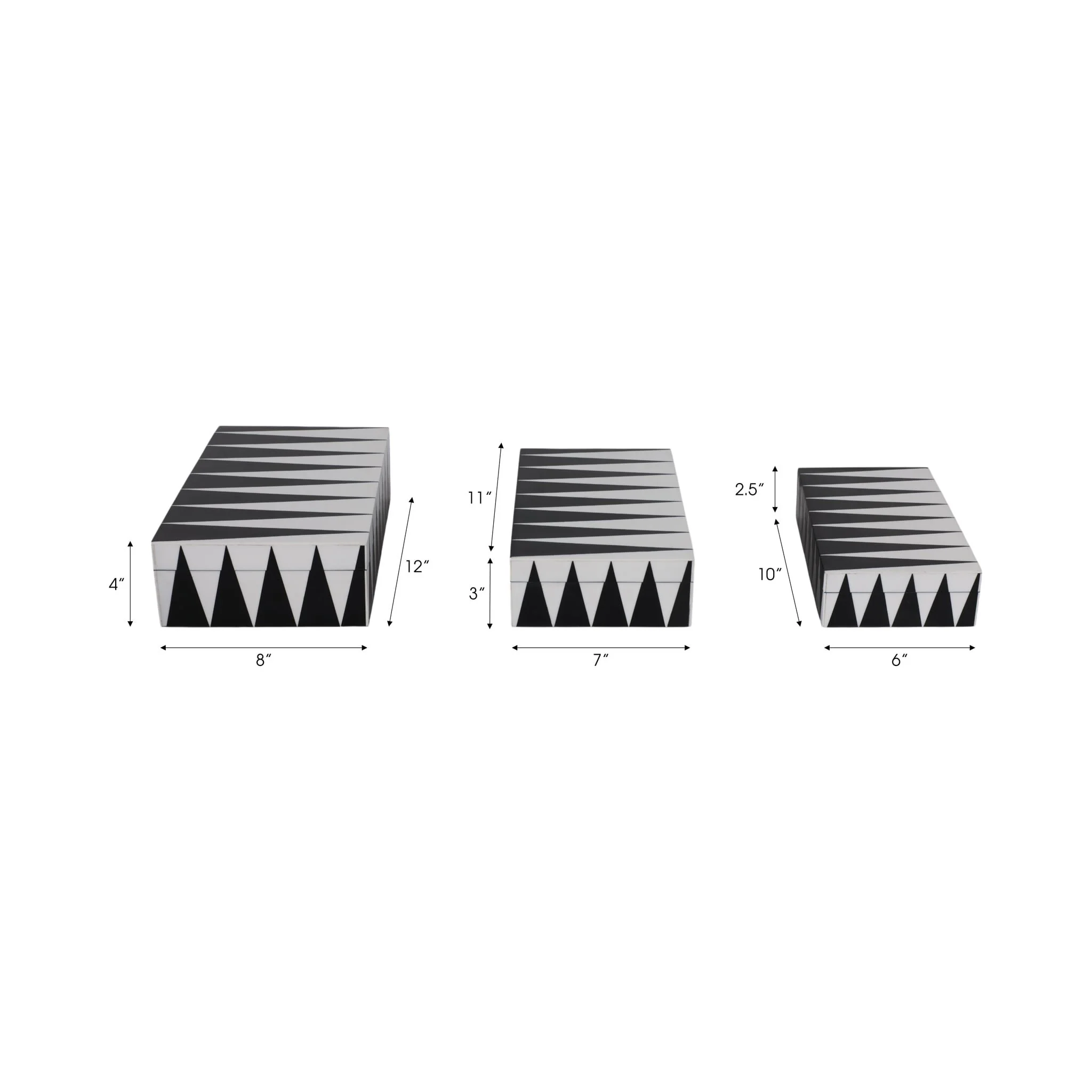 S/3 10/11/12" Triangle Pattern Boxes, Black/white - Image 7