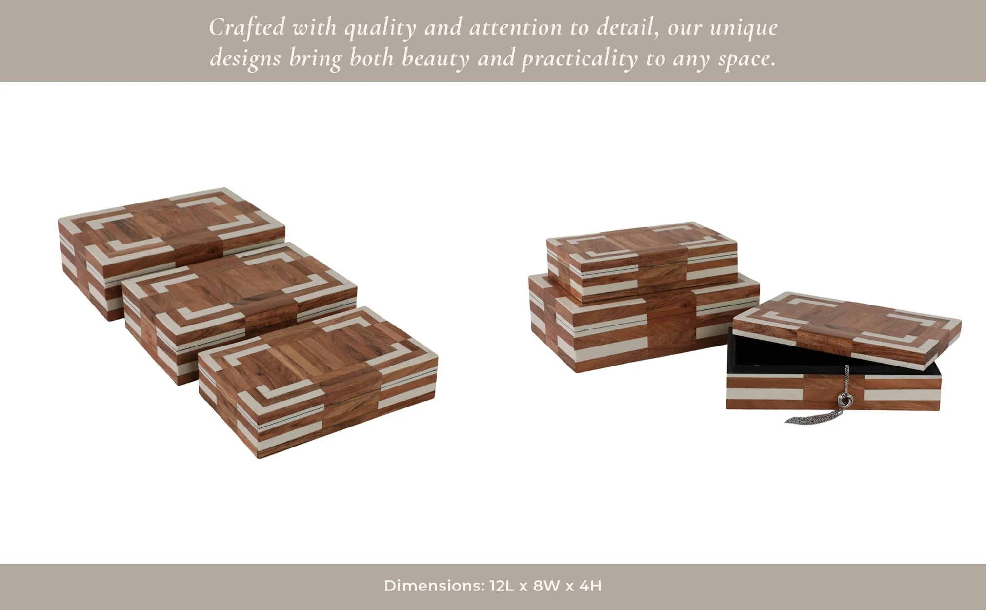S/3 10/11/12" Wood Inlay Boxes, Natural/ivory - Image 10