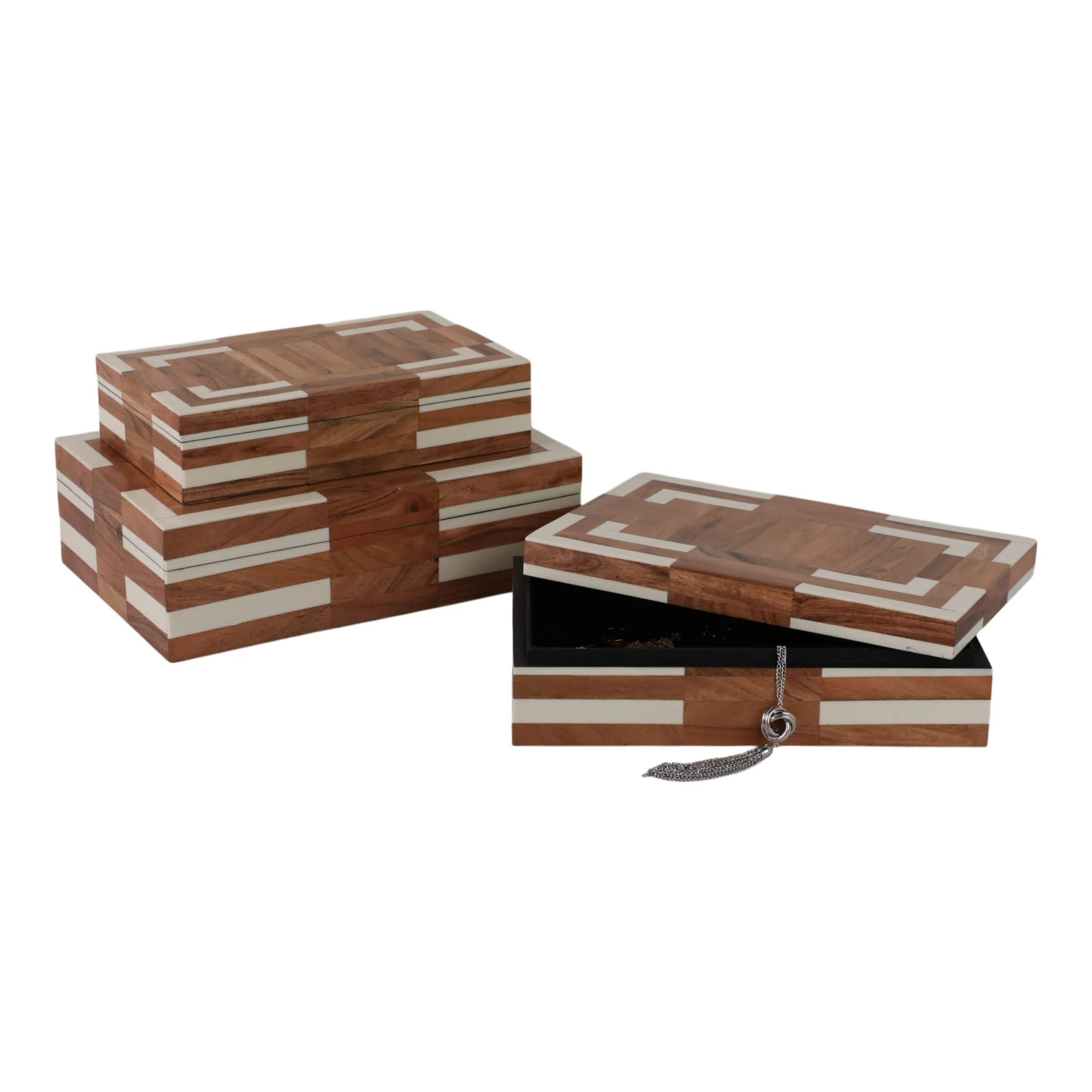 S/3 10/11/12" Wood Inlay Boxes, Natural/ivory - Image 3