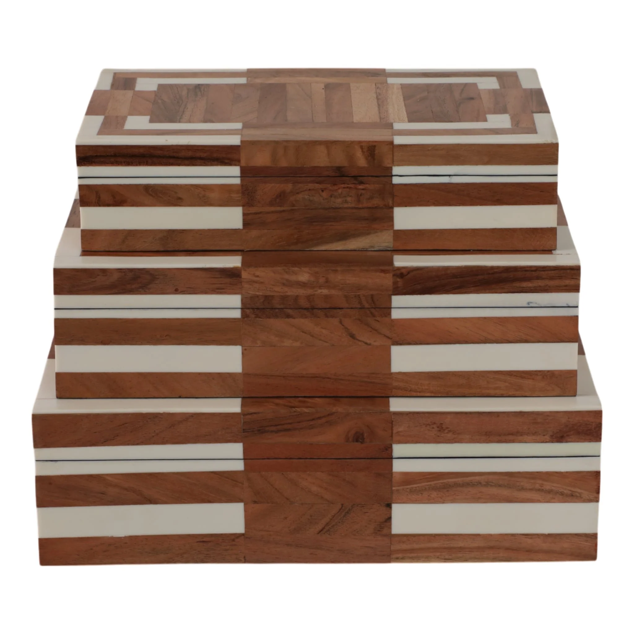 S/3 10/11/12" Wood Inlay Boxes, Natural/ivory - Image 6