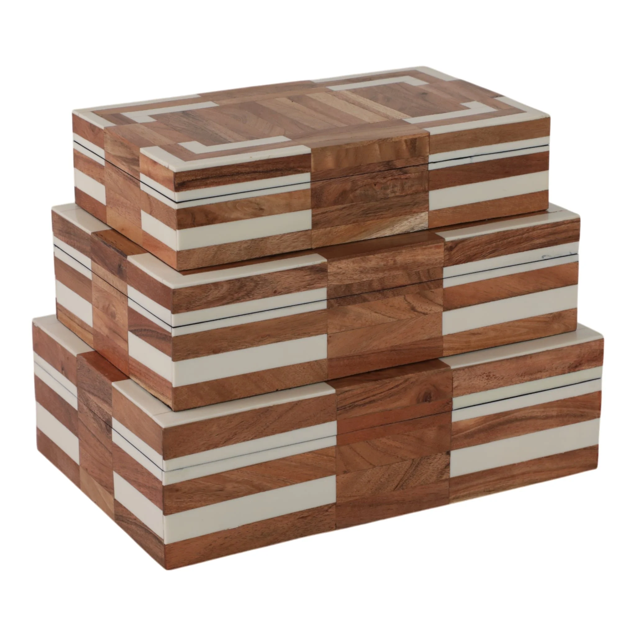 S/3 10/11/12" Wood Inlay Boxes, Natural/ivory - Image 7