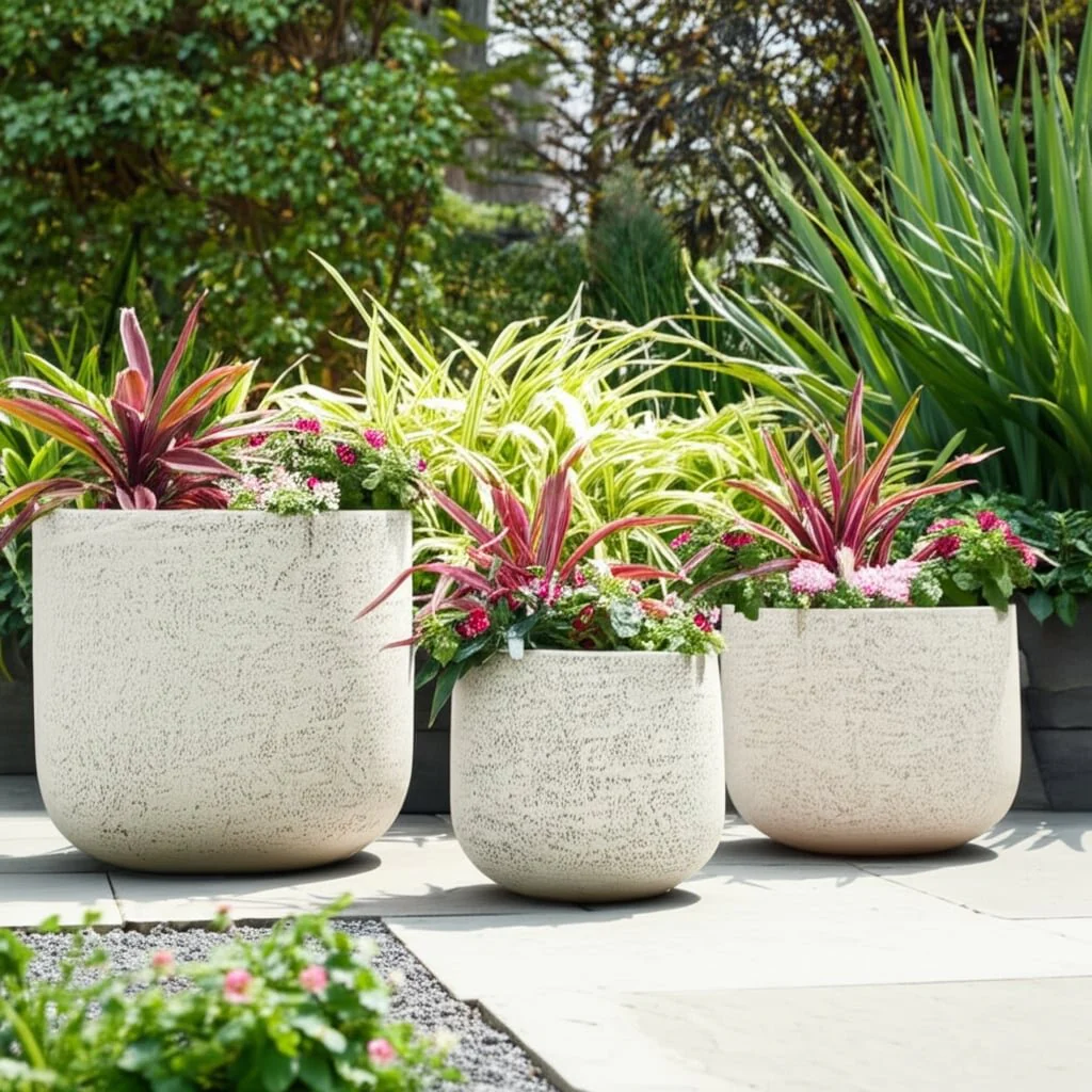 S/3 11/14/18" Resin Cement Texture Planters, Ivory - Image 11