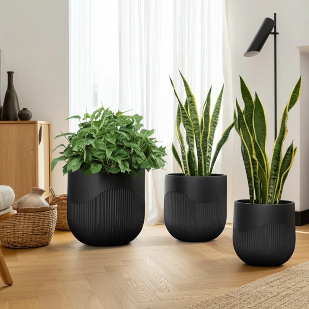 S/3 11/14/18" Resin Planters With Wavy Ribbing, Bl - Image 10