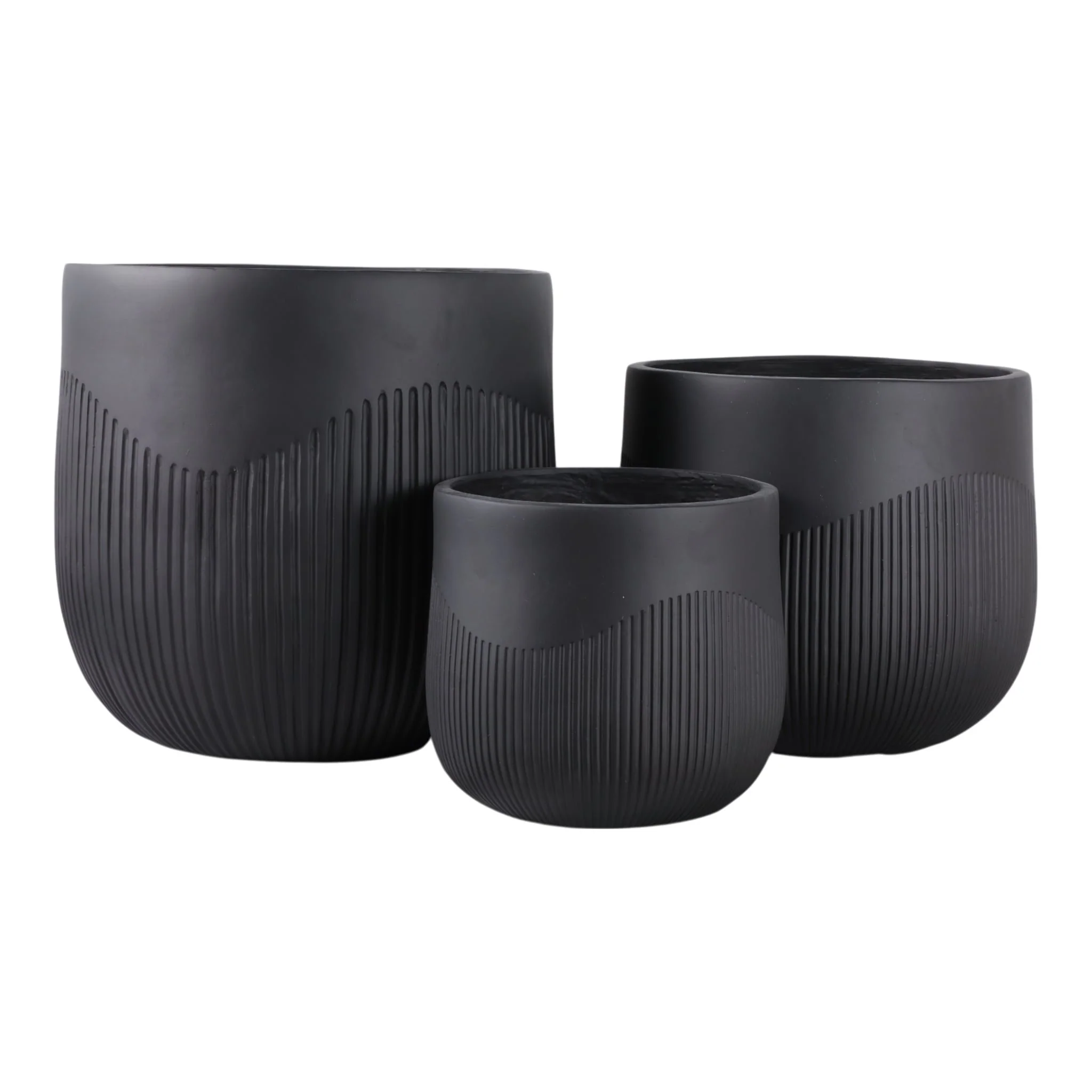 S/3 11/14/18" Resin Planters With Wavy Ribbing, Bl - Image 4