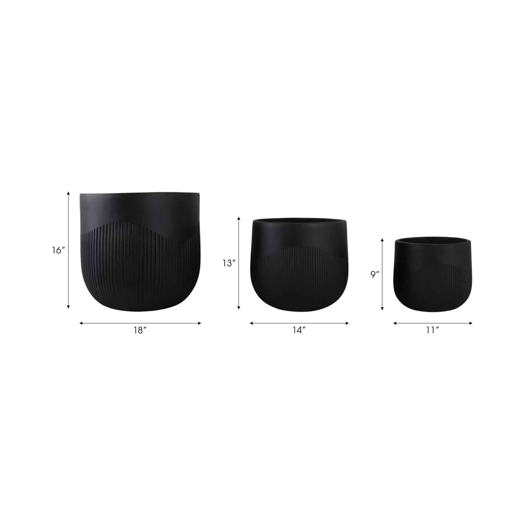 S/3 11/14/18" Resin Planters With Wavy Ribbing, Bl - Image 8