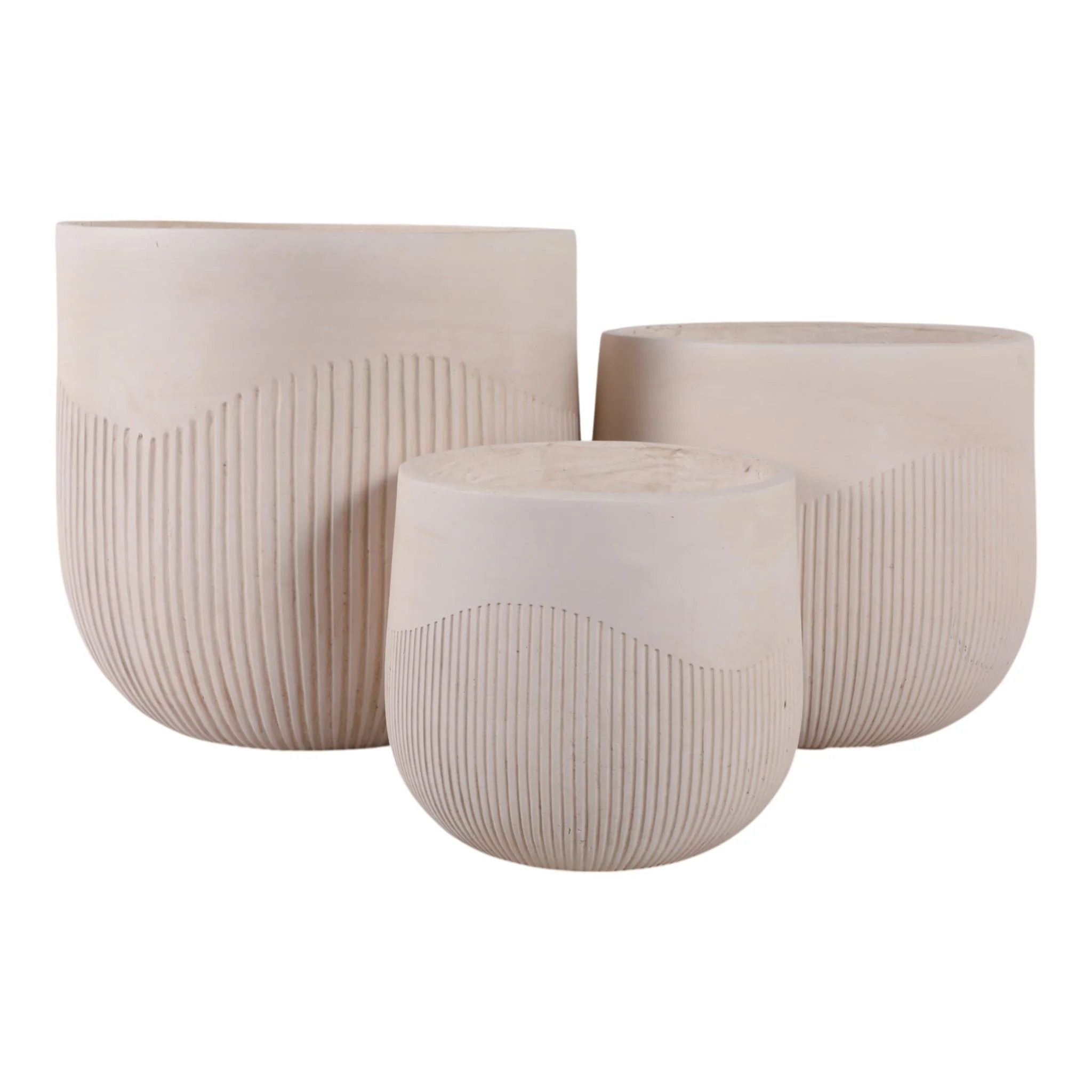 S/3 11/14/18" Resin Planters With Wavy Ribbing, Iv - Image 4