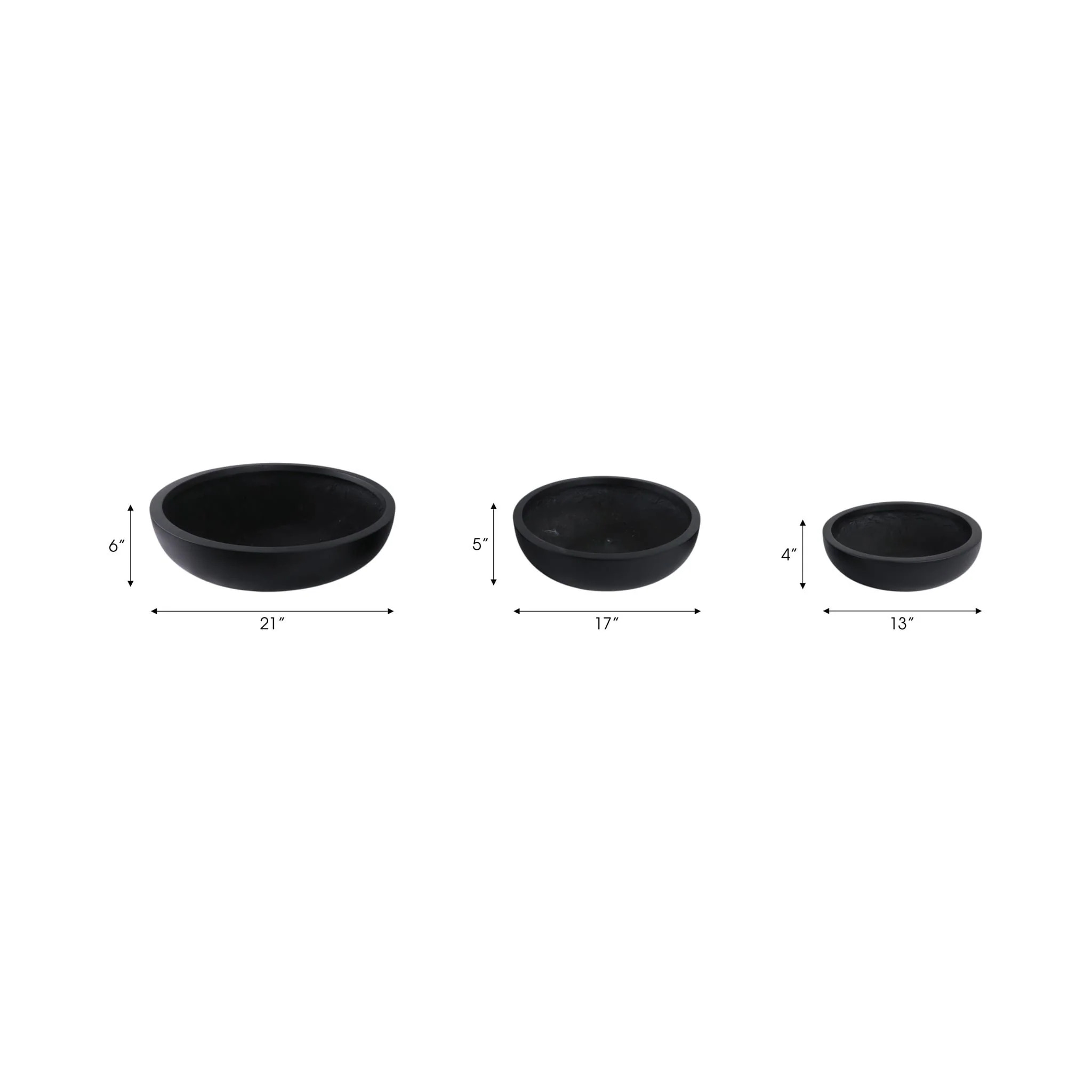 S/3 13/17/21" Low Bowl Planters, Black - Image 7
