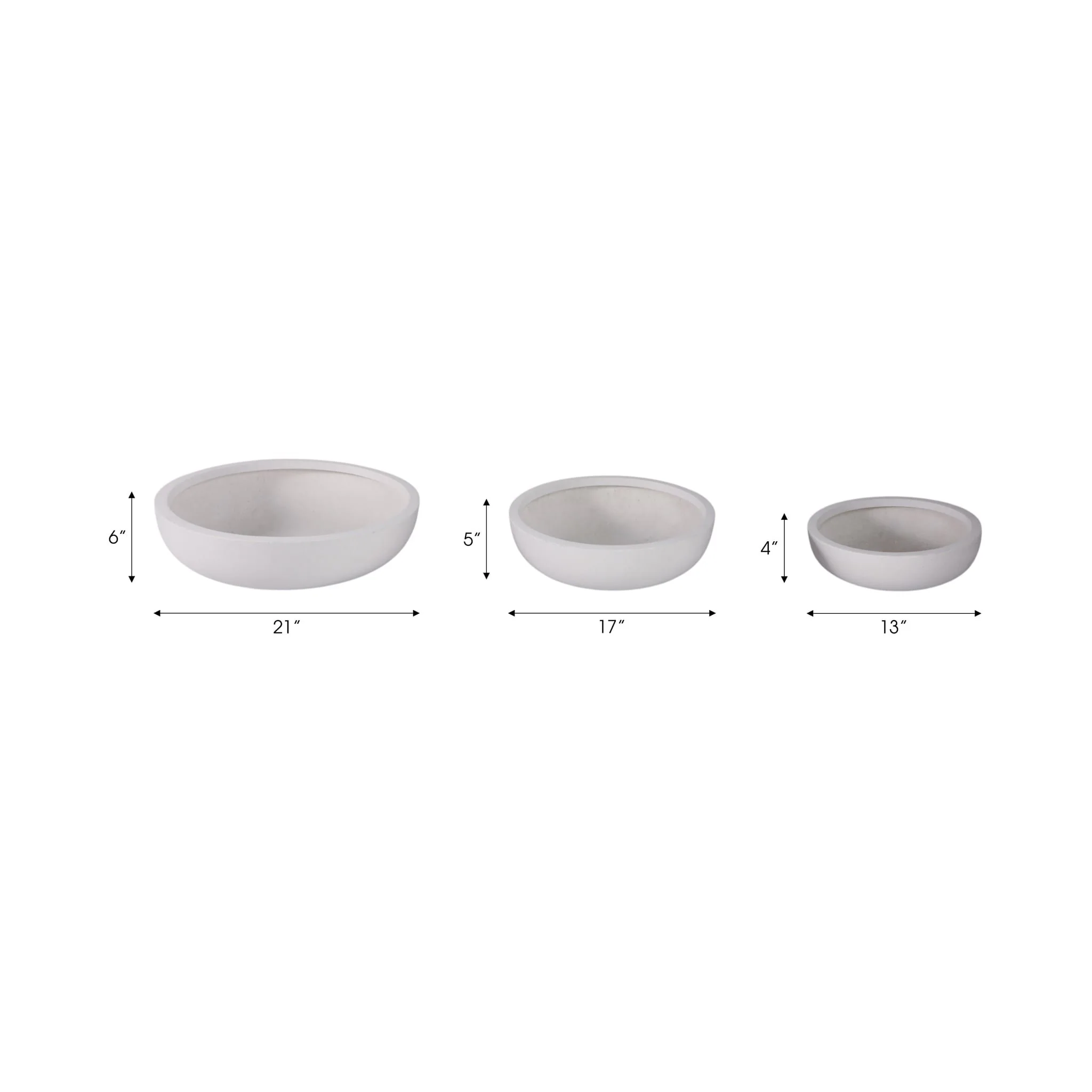 S/3 13/17/21" Low Bowl Planters, White - Image 6