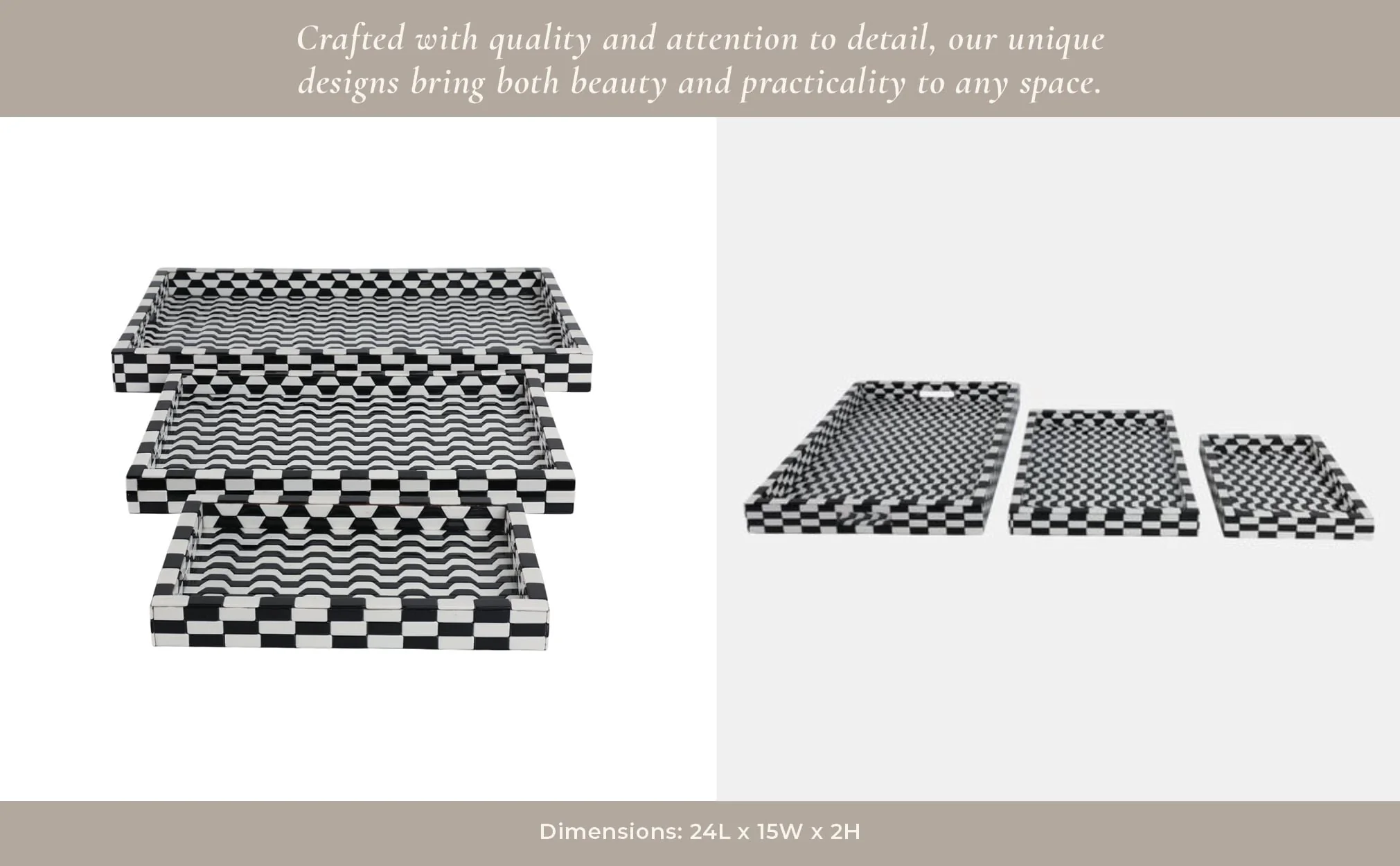 S/3 13/18/24" Geo 3d Resin Trays, Black/white - Image 12