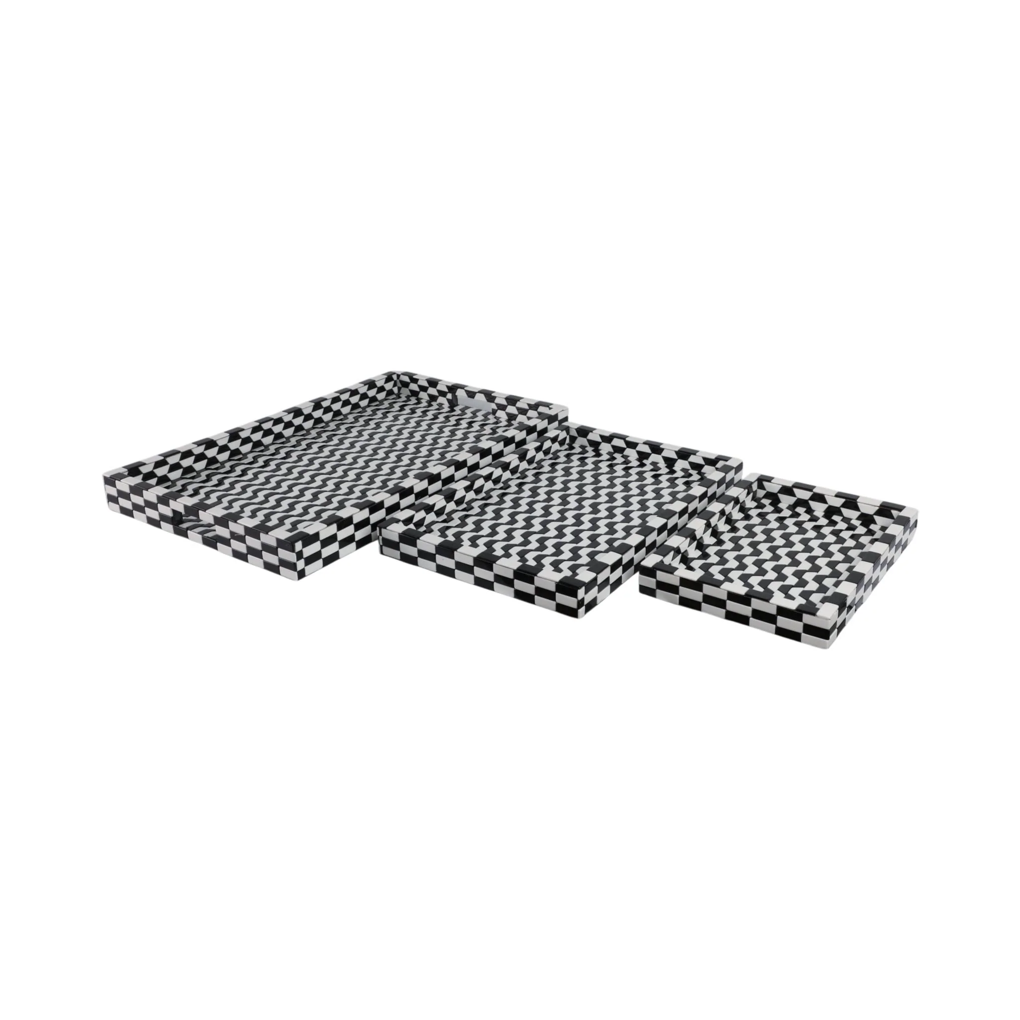 S/3 13/18/24" Geo 3d Resin Trays, Black/white - Image 2