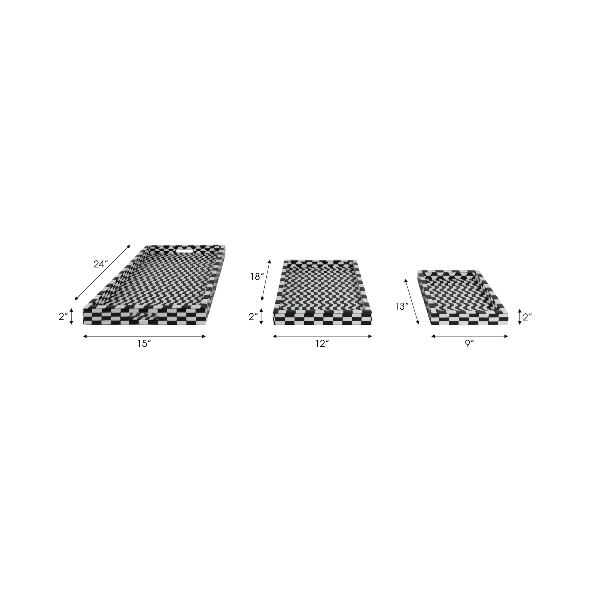 S/3 13/18/24" Geo 3d Resin Trays, Black/white - Image 6